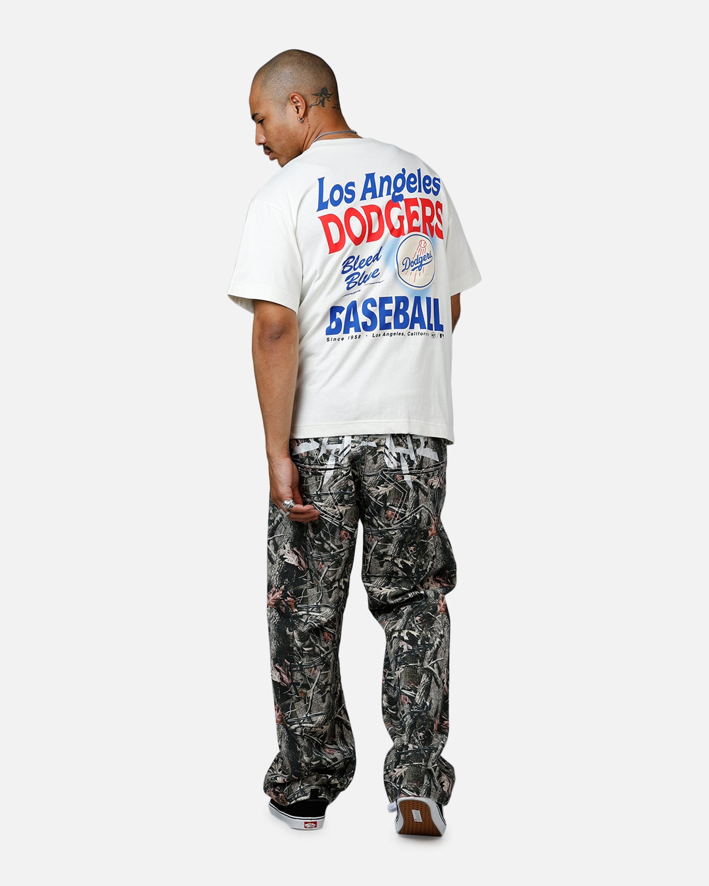 47 Brand Los Angeles Dodgers All Fire T-Shirt - Men's Baseball Fan Jersey - White Cotton Tee for Game Day, Sports Events & Casual Wear