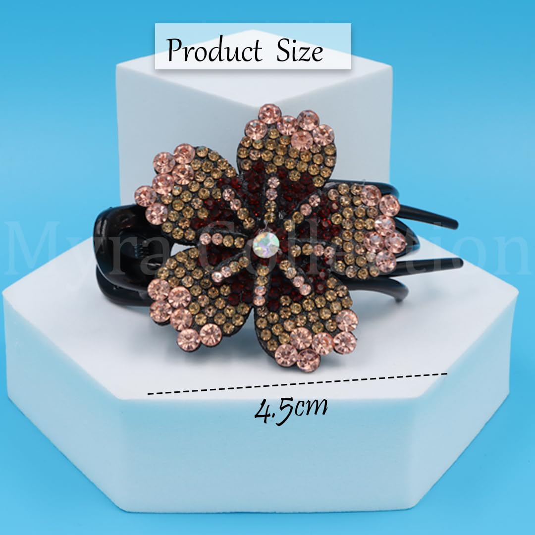 Myra Collection 3 Pcs Rhinestone Hair Clips - Sparkling Flower Hair Accessories for Women & Girls | Wedding, Party, Prom, Bridal, Everyday Wear