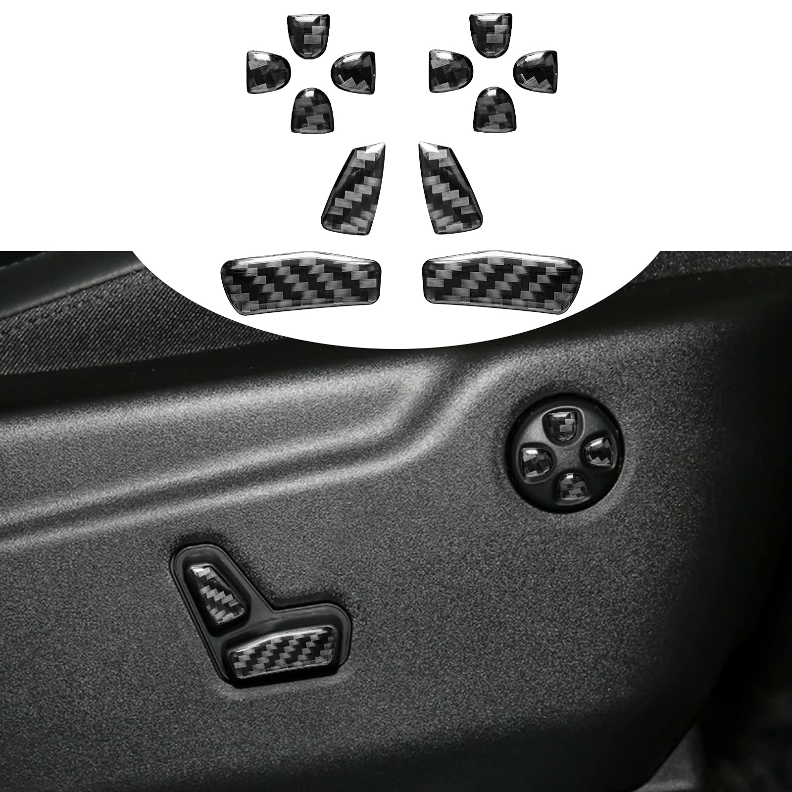 Premium Carbon Fiber Car Seat Adjustment Panel Stickers - 12PCS Interior Decoration Kit for Jeep Grand Cherokee (2014-2021 Models) - Durable Black Trim Accessories for Enhanced Car Interior Styling & Protection