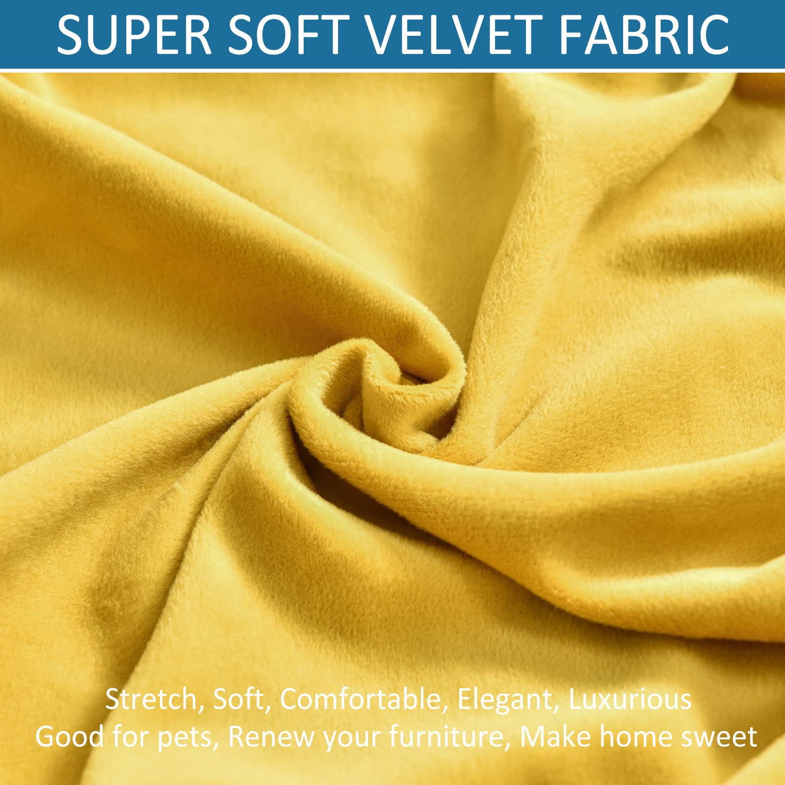 2-Piece Velvet Wingback Chair Slipcover - Stretch Elastic Armchair Cover, Soft Machine Washable Sofa Protector for Living Room, Bedroom, Office (Yellow) | Wing Chair Covers for Home Decor & Furniture Protection