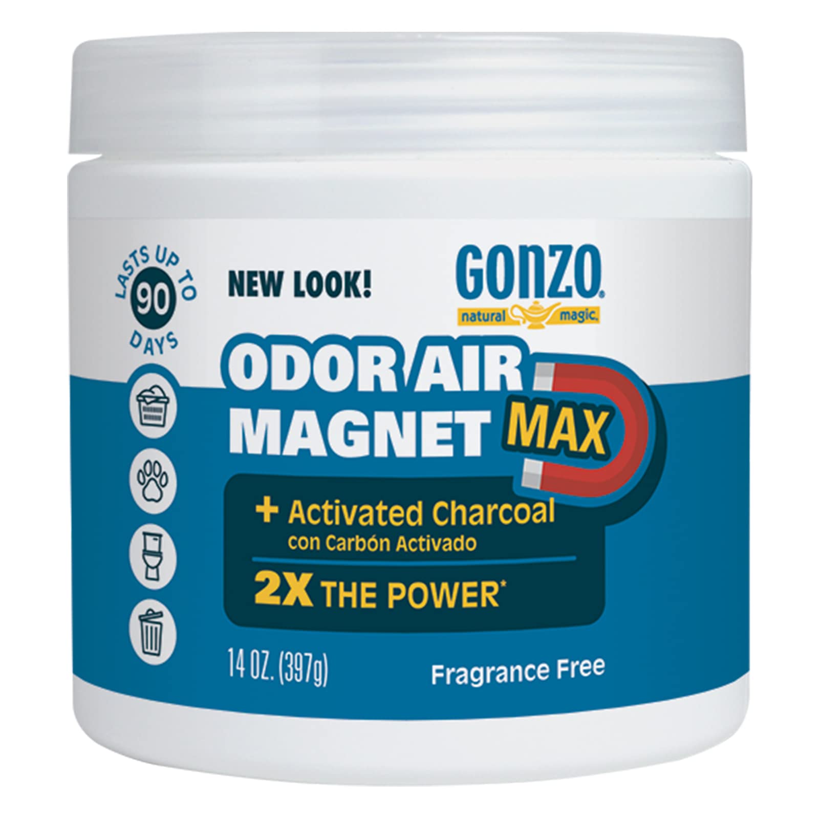 Gonzo Natural Magic Odor Air-Magnet with Activated Charcoal | 14 Oz Odor Eliminator for Home, Car, Pet Areas & Bathroom | Long-Lasting Air Freshener & Deodorizer