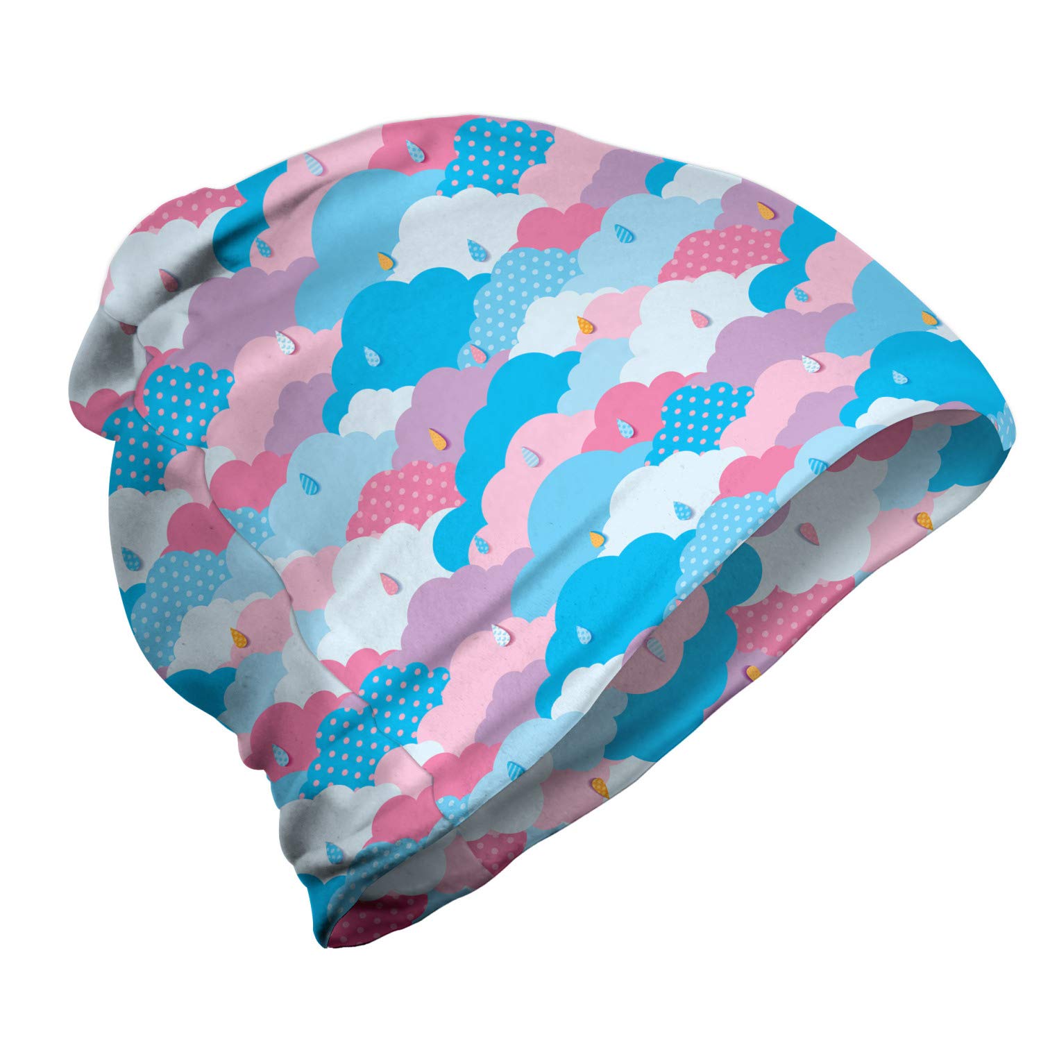 Ambesonne Unisex Beanie - Childish Style Rain Clouds Design for Men & Women - Warm Winter Hat for Hiking, Outdoor Activities & Casual Wear