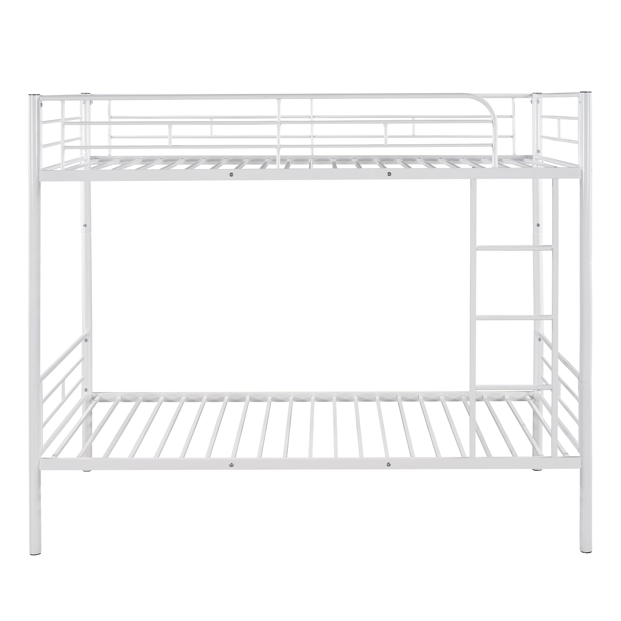 Twin Over Twin Metal Bunk Bed - Convertible to 2 Separate Beds with Guardrails, Side Ladder & Under-Bed Storage - Space Saving Bedroom Furniture (White) - Perfect for Kids' Rooms, Dormitories & Small Spaces