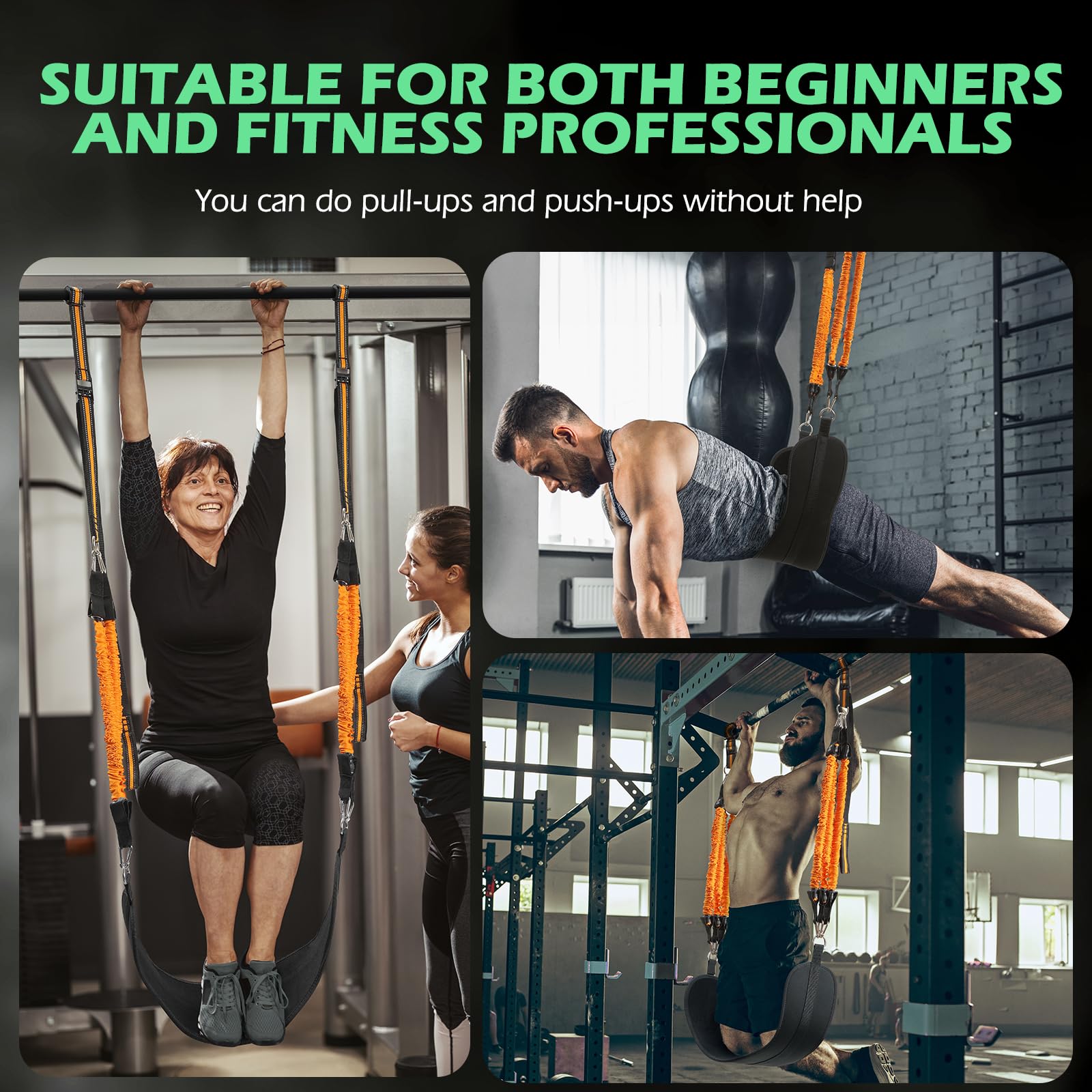 ALongSong Heavy Duty Pull Up Resistance Bands with Foot Pads - Adjustable Exercise Bands for Chin Ups, Strength Training & Home Gym Workouts (Ideal for Beginners, CrossFit & Bodyweight Training)
