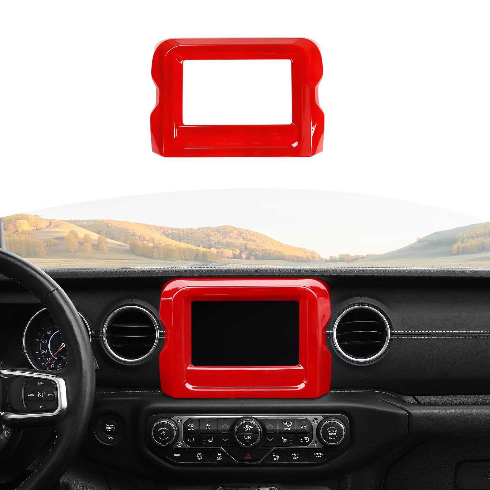 Jeep Wrangler JL JLU & Gladiator JT Center Console Radio Display Panel Trim Cover (2018-2023) - 7 Inch Red Interior Accessories | RT-TCZ Upgrade | Perfect for Off-Roading & Daily Driving