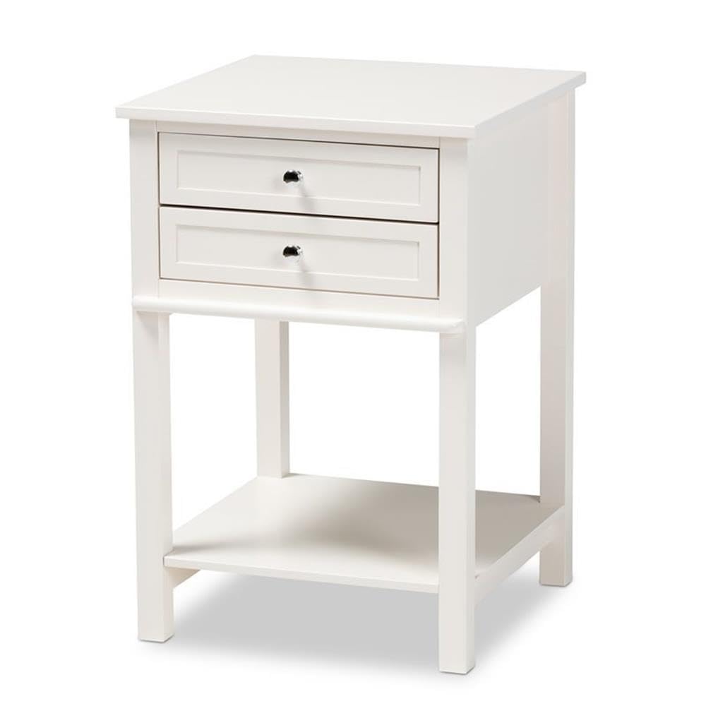BOWERY HILL White Finished 2-Drawer Wood Nightstand - Modern Bedside Table for Bedroom, Living Room & Guest Room - Compact Storage with Smooth Gliding Drawers