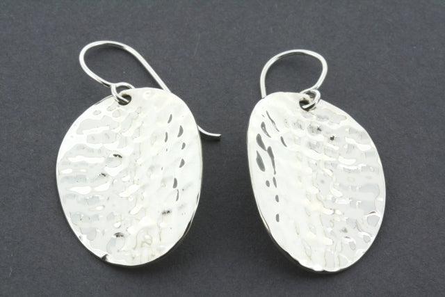 Concave Hammered Red Oval Earrings - Sterling Silver Dangle Earrings for Women, Perfect for Parties, Weddings & Everyday Wear