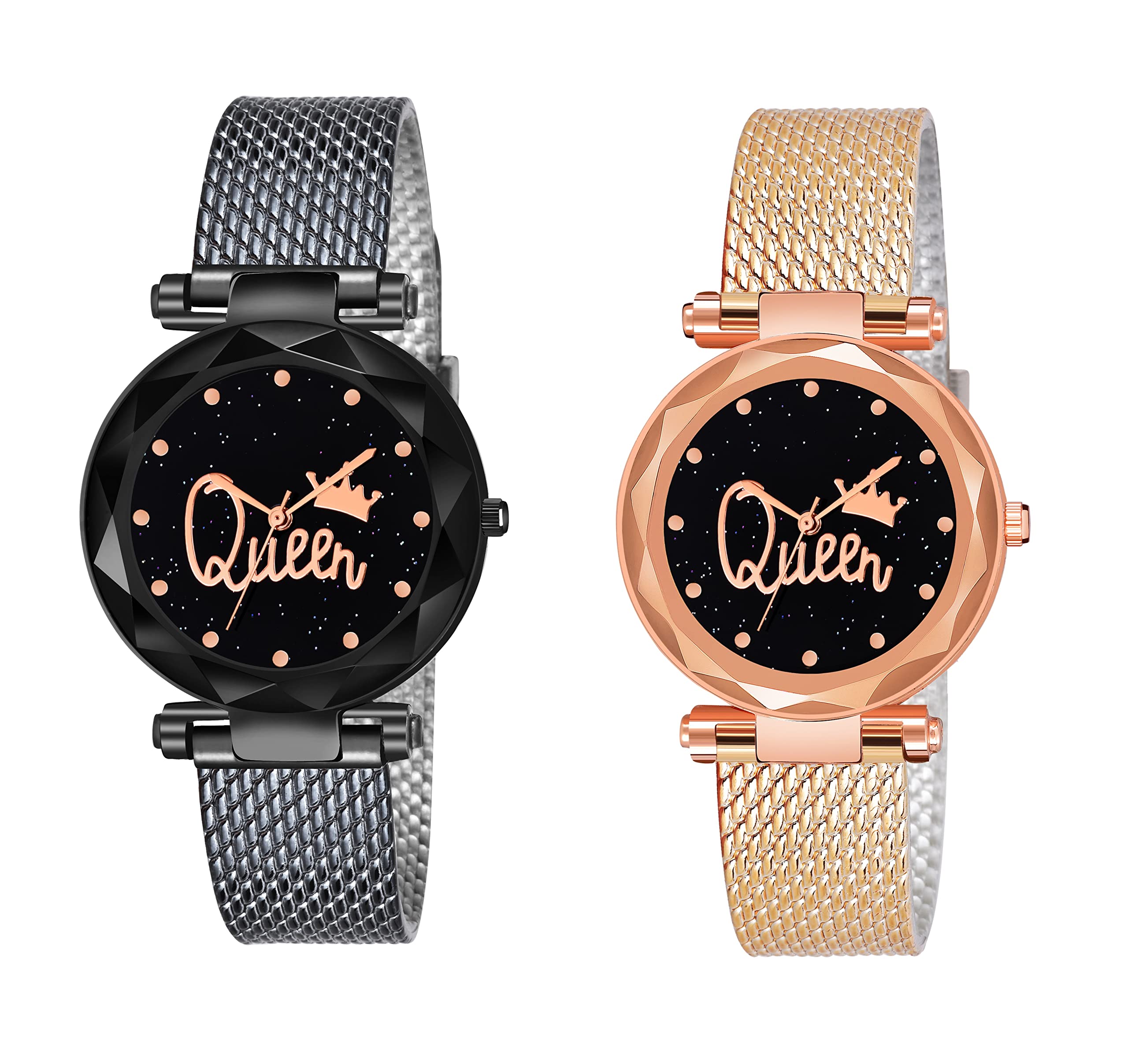 KIARVI Analog Watches for Women - 2 Pack PU Strap Combo - Casual & Office Wear