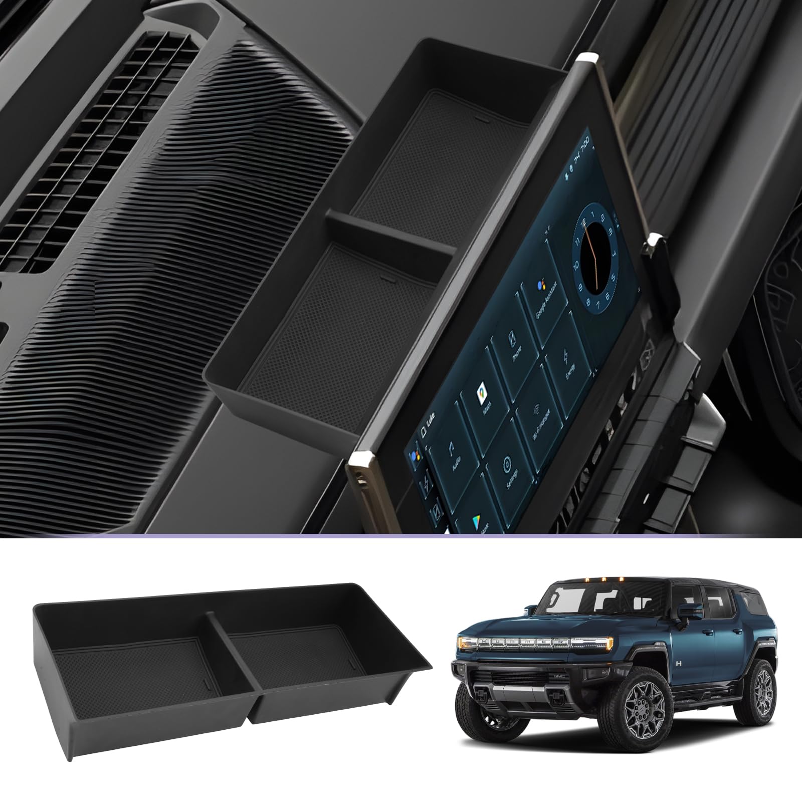 2022-2025 GMC Hummer EV Center Console Organizer - Premium Black Dashboard Storage Tray for Armrest Compartment | Perfect for Road Trips, Daily Commutes & Vehicle Organization