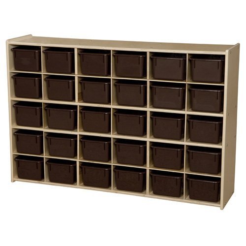 Contender Streamline Birch 30 Tray Storage Cabinet with Chocolate Bins - Fully Assembled Toy Organizer for Classroom, Montessori & Daycare - Natural Wood Kids Storage Solution for Toys, Books & Learning Materials