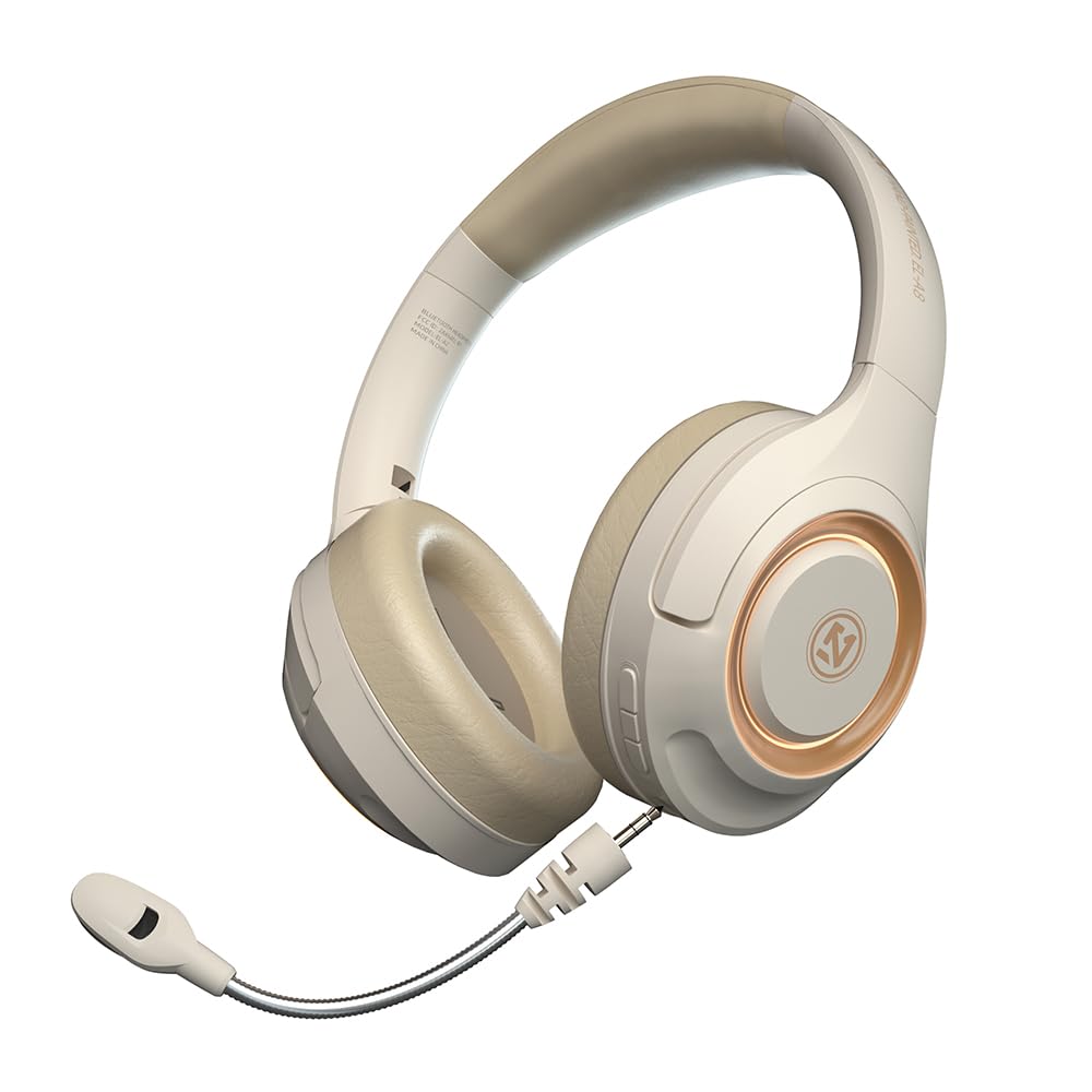 Wireless Bluetooth Headphones with Active Noise Cancelling, Deep Bass & Built-in Mic - Foldable Over-Ear Headphones for Phone, PC, Gaming, Travel, Office & Home Use (A8 Beige) - Perfect for Commuting, Work Calls & Entertainment