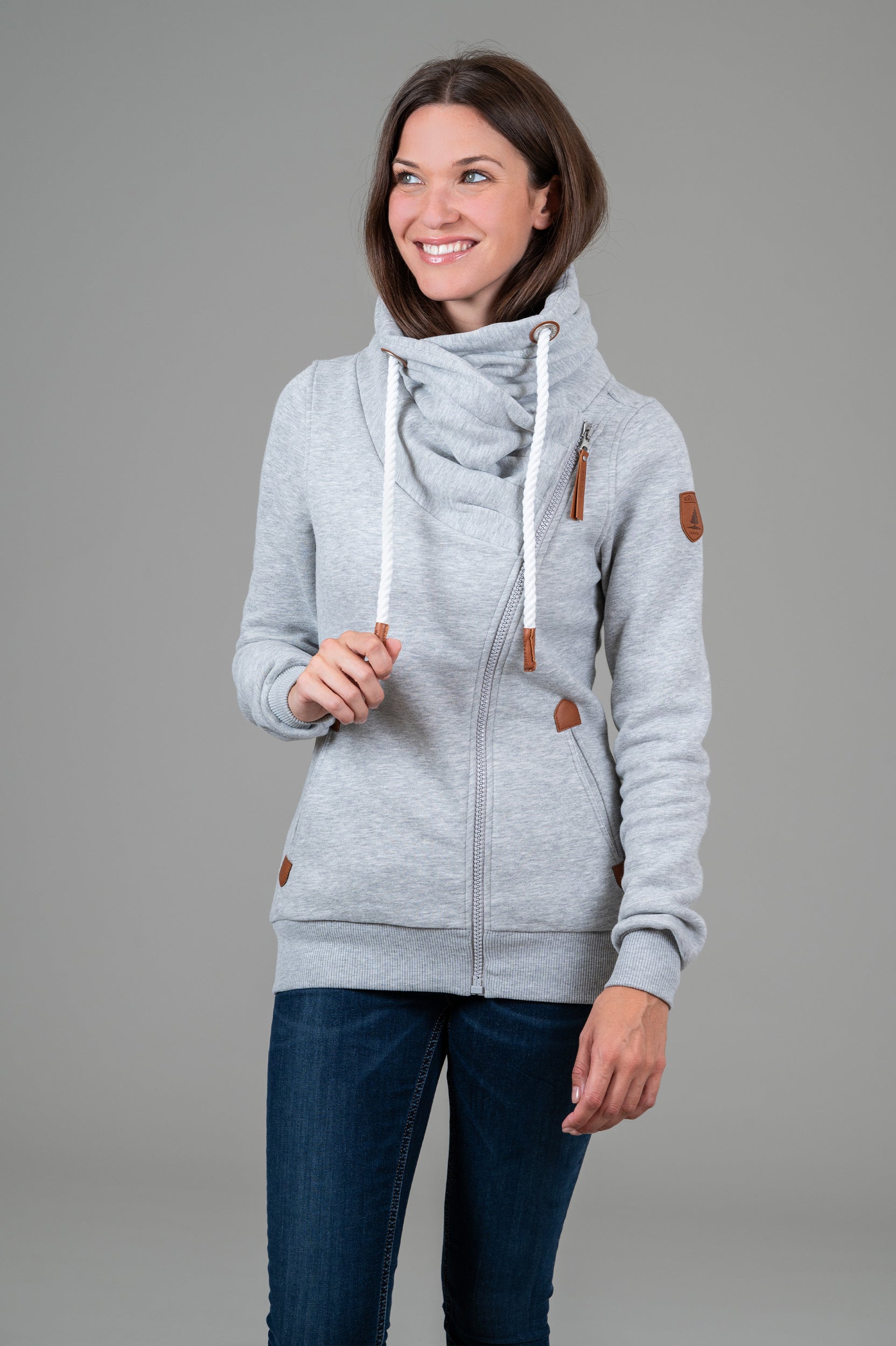 Hestia Light Heather Grey Zip Cowl Neck Sweatshirt - Women's Casual Pullover Hoodie for Fall & Winter | Cozy Lounge Wear, Street Style Fashion