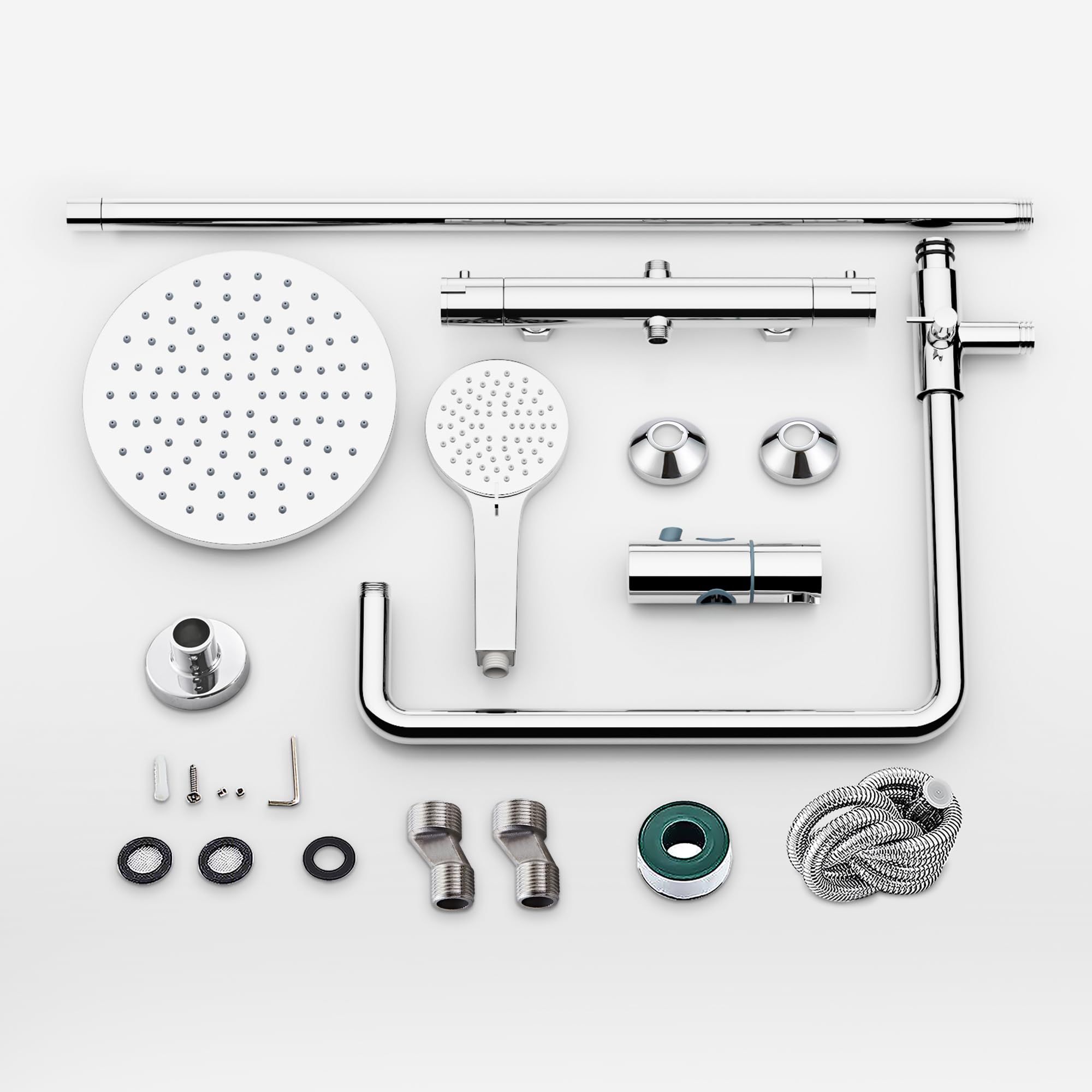 PURAGEIR Adjustable Height Shower Column System with Mixer & 22x22cm Shower Head - Chrome Finish for Bathroom & Spa Relaxation (75-115cm Height Range)