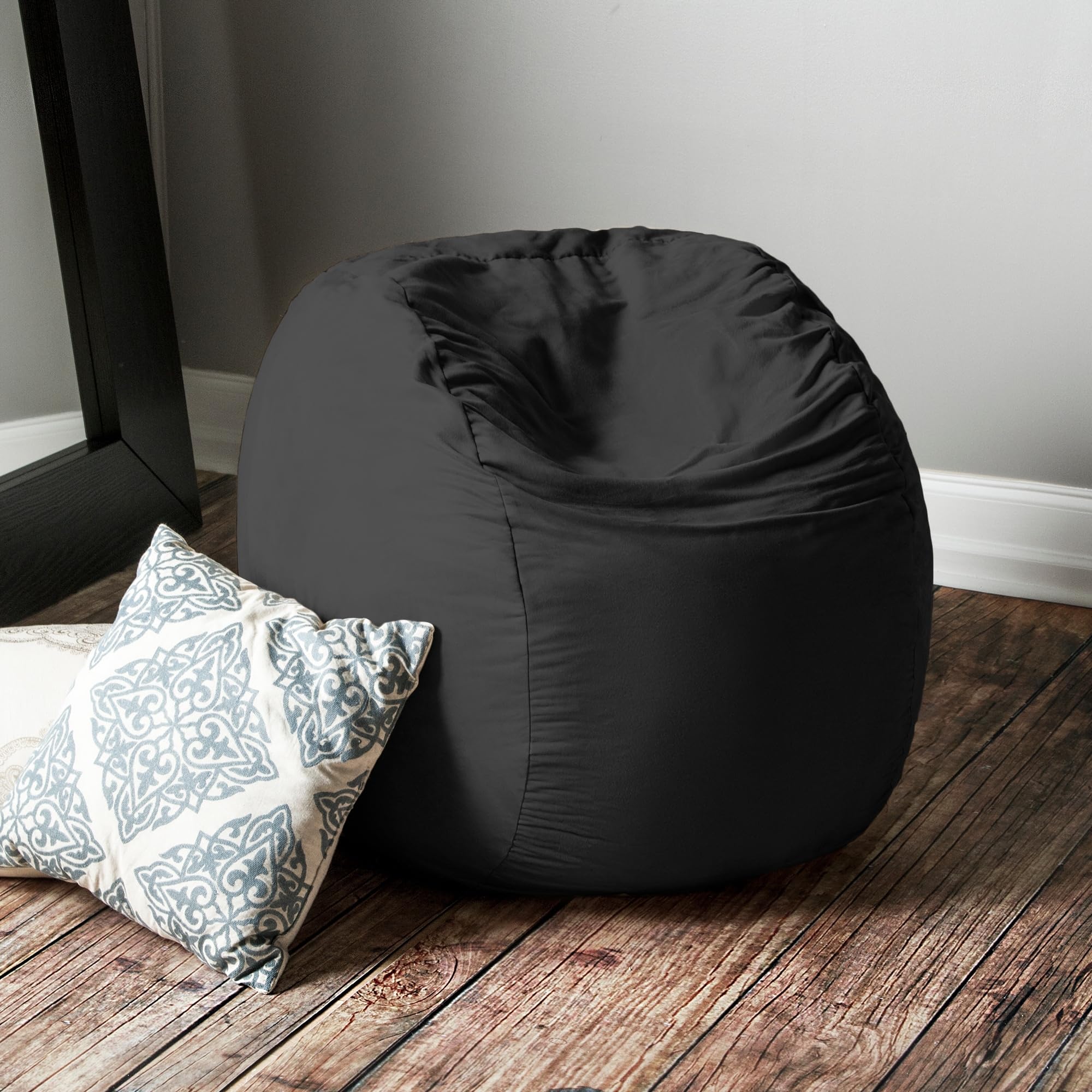Jaxx Saxx 3 Foot Black Bean Bag Chair with Removable Cover - Perfect for Living Room, Bedroom, Dorm & Game Room Relaxation