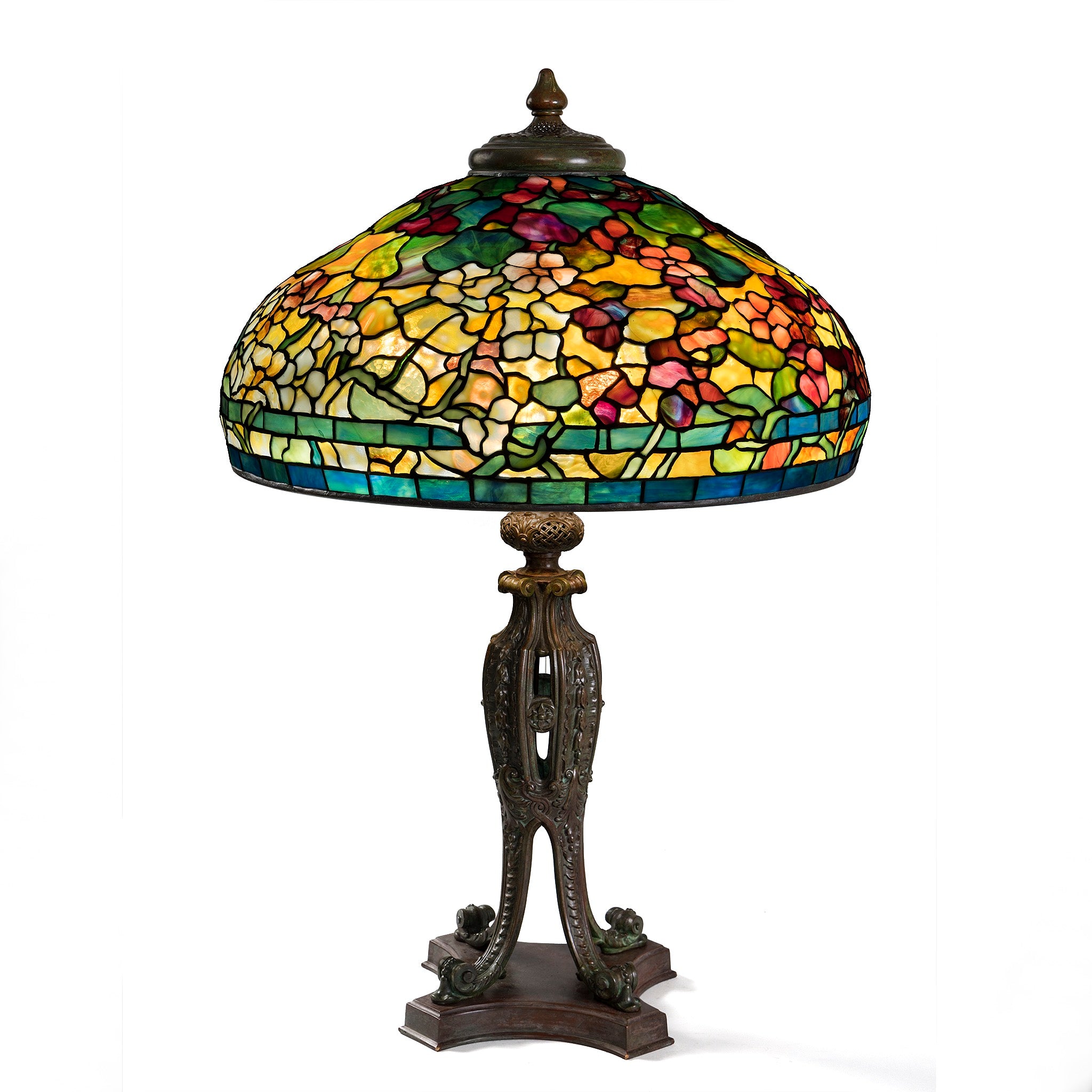 Tiffany Studios New York Nasturtium Table Lamp - Stained Glass Art Deco Desk Light for Home & Office Decor