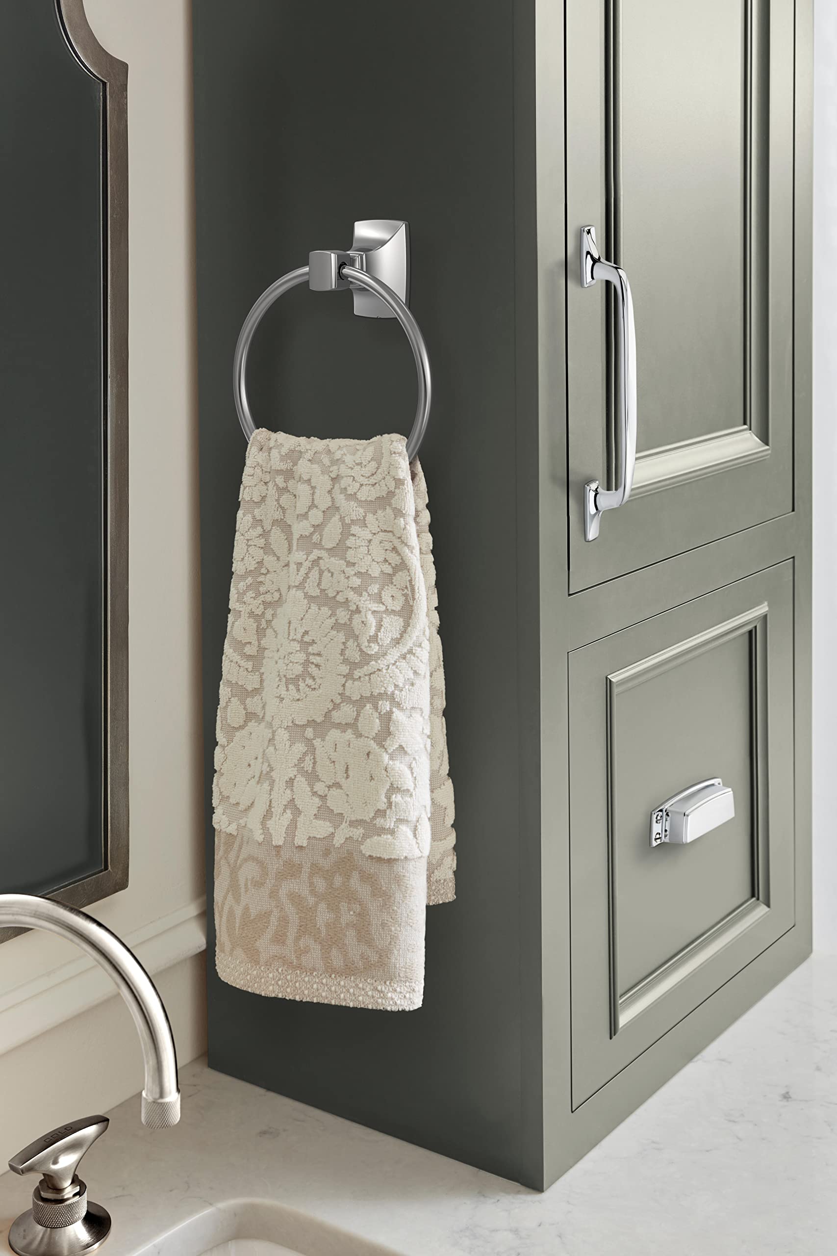 Amerock BH3601226 Chrome Towel Ring - 7-7/16 Inch (189mm) Bathroom Wall Mount Hand Towel Holder - Highland Ridge Collection - Durable Bath Accessories for Kitchen & Powder Room - Perfect for Small Spaces & Guest Bathrooms