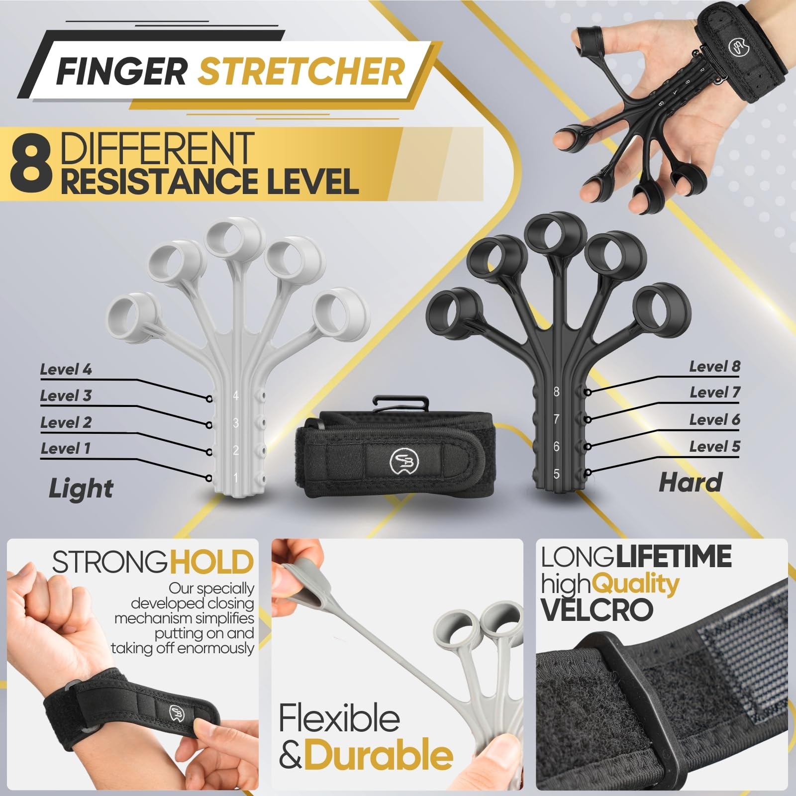 STRABOZZ Adjustable Hand Grip Strengthener Kit - Finger Trainer & Forearm Workout Equipment with Resistance Bands - Stress Relief & Strength Training for Adults - Perfect for Home Gym, Office, and Rehabilitation Exercises