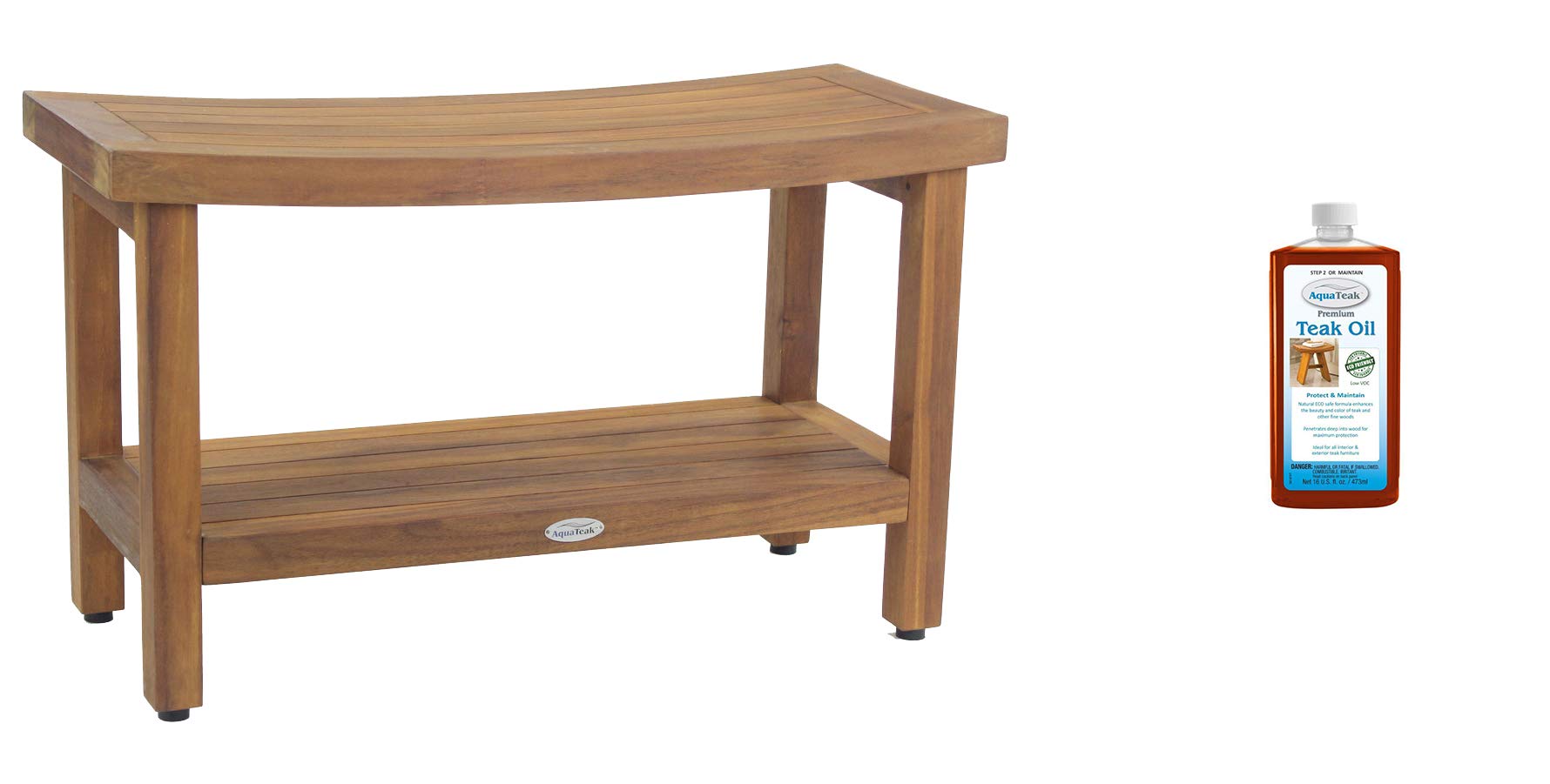 AquaTeak 36-Inch Sumba Teak Shower Bench with Shelf - Premium Teak Oil Included - Waterproof Bathroom Seating for Spa, Sauna & Relaxation