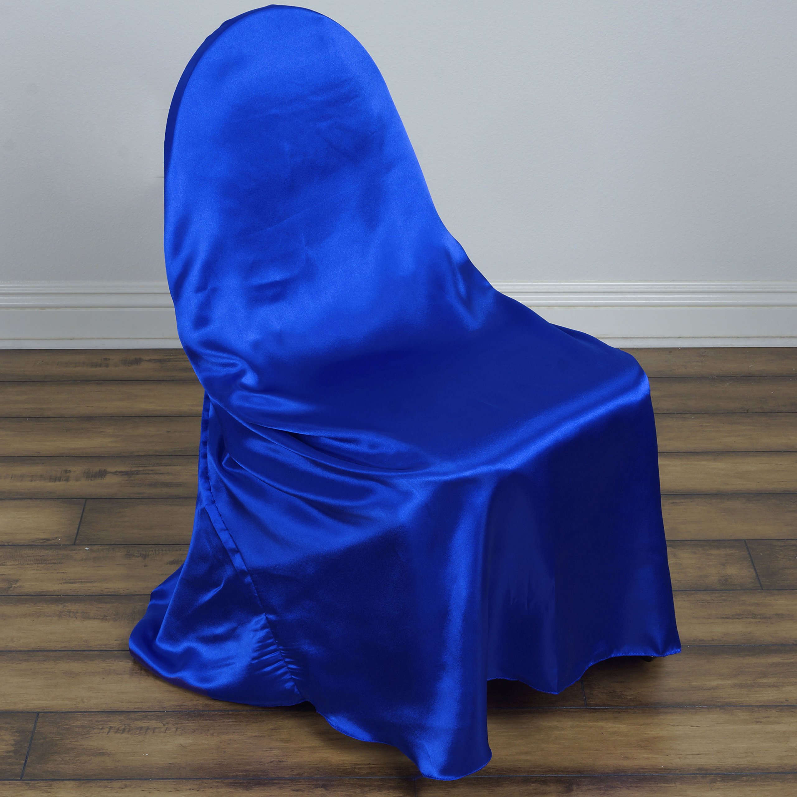 50 Pcs Royal Blue Satin Chair Covers Slipcovers - Universal Fit for Patriotic Veterans Day, 4th of July Party, Wedding & Ceremony Decorations - Perfect for Banquets, Church Events & Holiday Celebrations