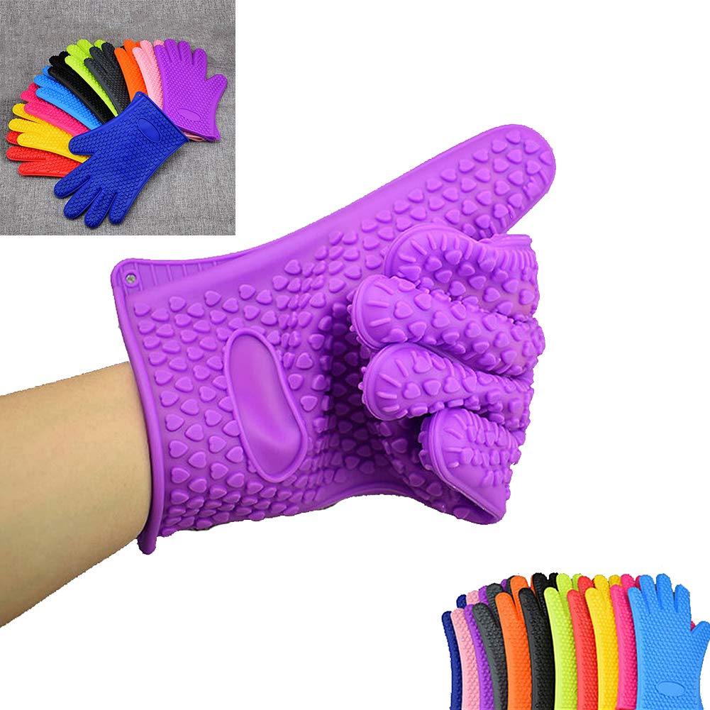 Heat Resistant Silicone BBQ Gloves - 1 Pair Blue Oven Mitts for Grilling, Cooking & Baking - Non-Slip Grip Pot Holders for Kitchen, Camping & Outdoor Use
