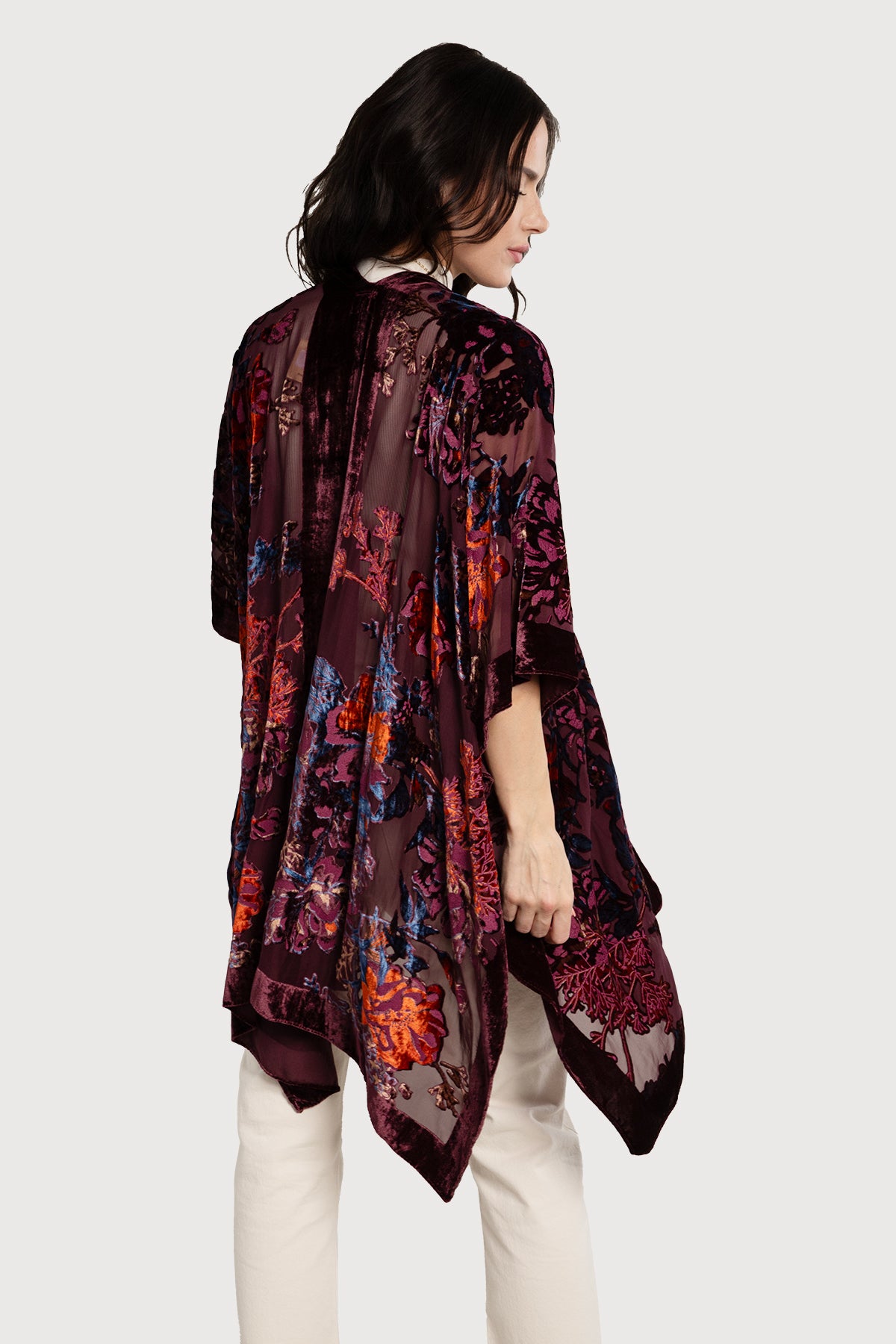 Burgundy Velvet Floral Kimono Robe - Elegant Loungewear for Women, Perfect for Spa Nights, Bridal Parties & Relaxing at Home