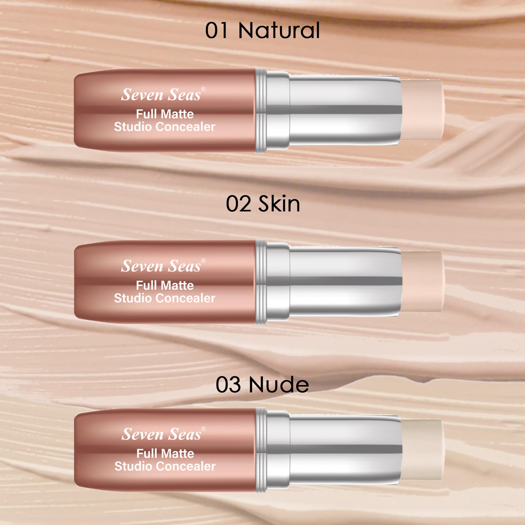 Seven Seas Full Matt Studio Concealer Stick (01 Natural) - Oil Free, Long Lasting & Blendable Concealer for Women | Medium to Full Coverage Foundation Makeup | Perfect for Daily Wear, Photo Shoots & Special Events