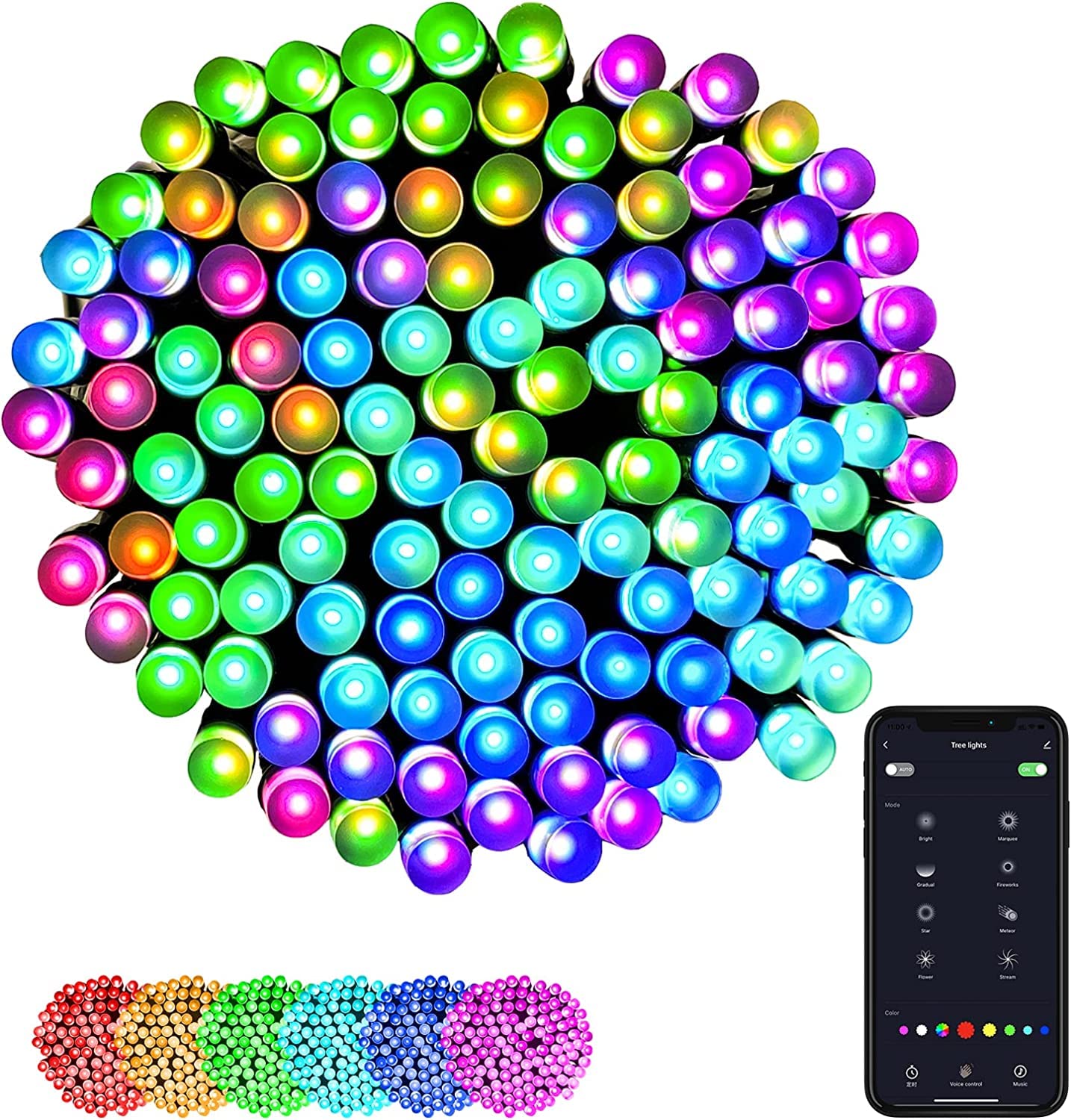 Smart Christmas Lights Outdoor Indoor - 82ft 200 RGB LED Color Changing String Lights with Music Sync & App Control, Alexa Compatible, IP65 Waterproof - Perfect for Holiday Decor, Halloween, Bedroom, Tree & Party Lighting