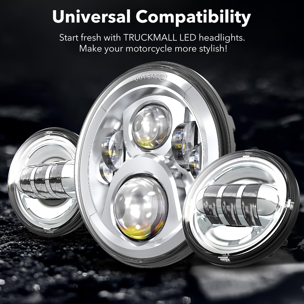 7 Inch LED Headlight Fog Lights for Harley Davidson Touring, Road King, Ultra Classic, Electra Glide, Street Glide, Trike, CVO, Heritage Softail, Slim, Deluxe, Fatboy - High Visibility for Night Riding and Bad Weather Conditions