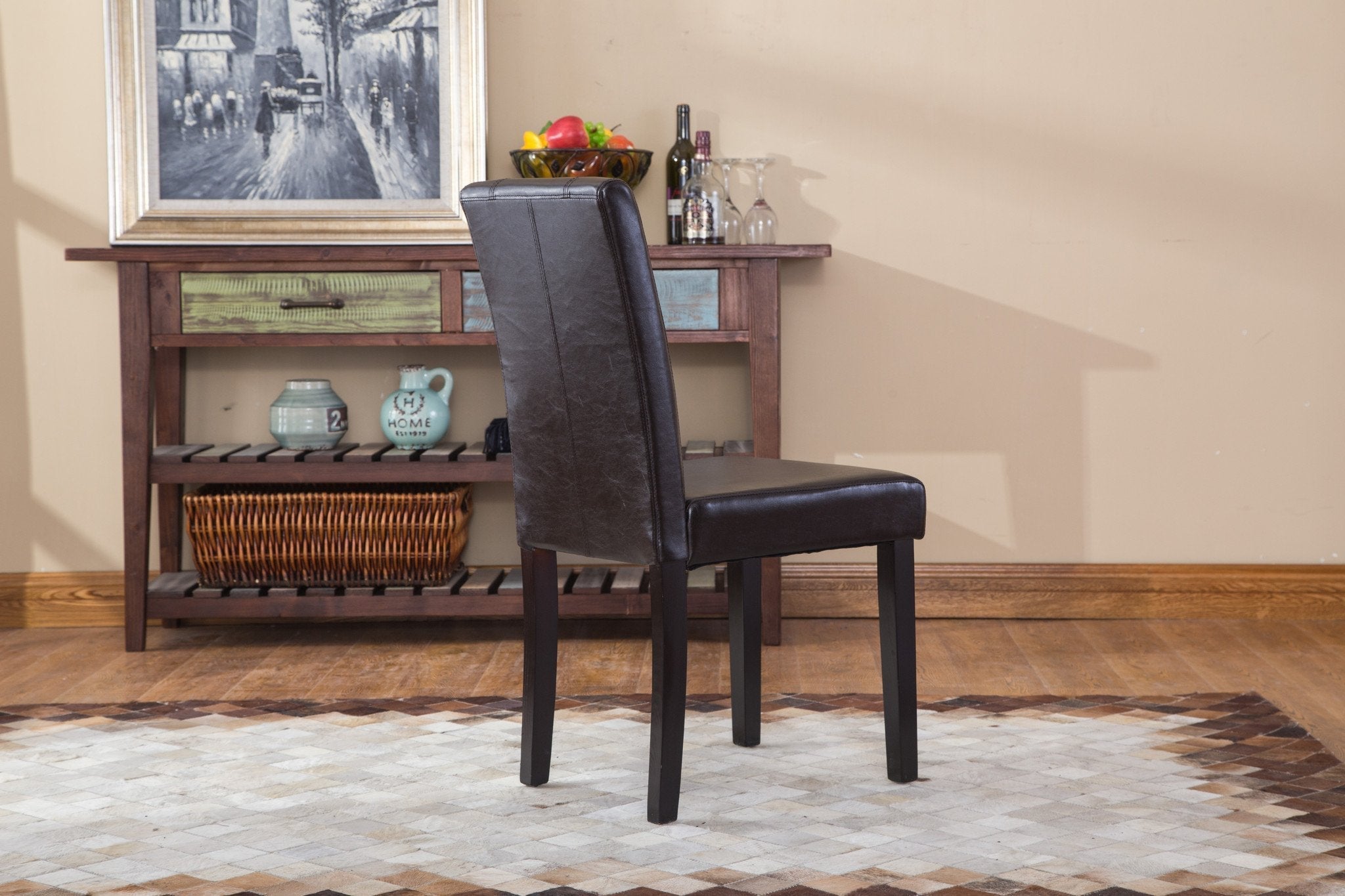Roundhill Urban Style Solid Wood Leatherette Parson Dining Chairs, Set of 2 - Modern Kitchen & Dining Room Furniture for Home & Restaurant Use