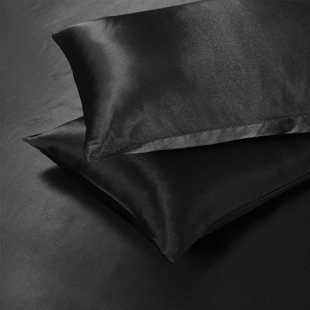 100% Pure Silk Satin Duvet Cover Set with 2 Pillowcases - Wrinkle Free, Fade Resistant, Breathable & Hypoallergenic - Luxury Twin/Twin XL Size for Cool Comfort (Black) | Perfect for Hot Sleepers & Sensitive Skin