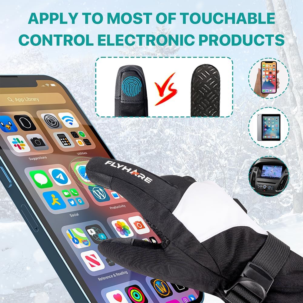 Flyhare Heated Gloves - Rechargeable Electric Winter Gloves for Men & Women, Windproof Waterproof Touchscreen Compatible, 5V USB Heating with 3 Temperature Settings - Perfect for Skiing, Snowboarding & Cold Weather Outdoor Activities