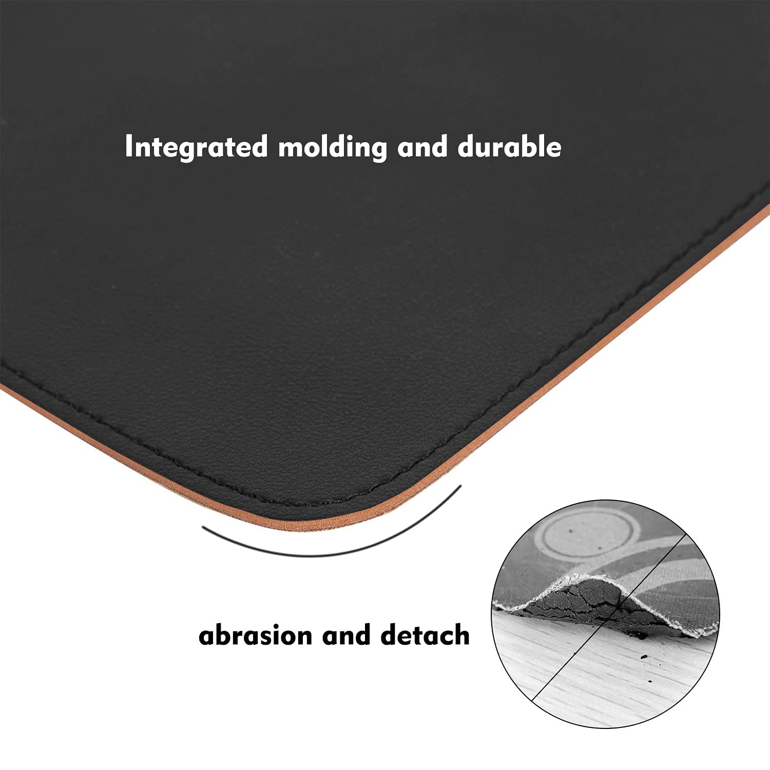 Premium Leather & Wood Double-Sided Mouse Pad with Stitched Edges - Non-Slip Desk Mat with Built-in Coaster for Laptop, PC, Office & Home Use (8x11 Inches, Black) - Ideal for Workstations, Gaming Setups & Home Offices