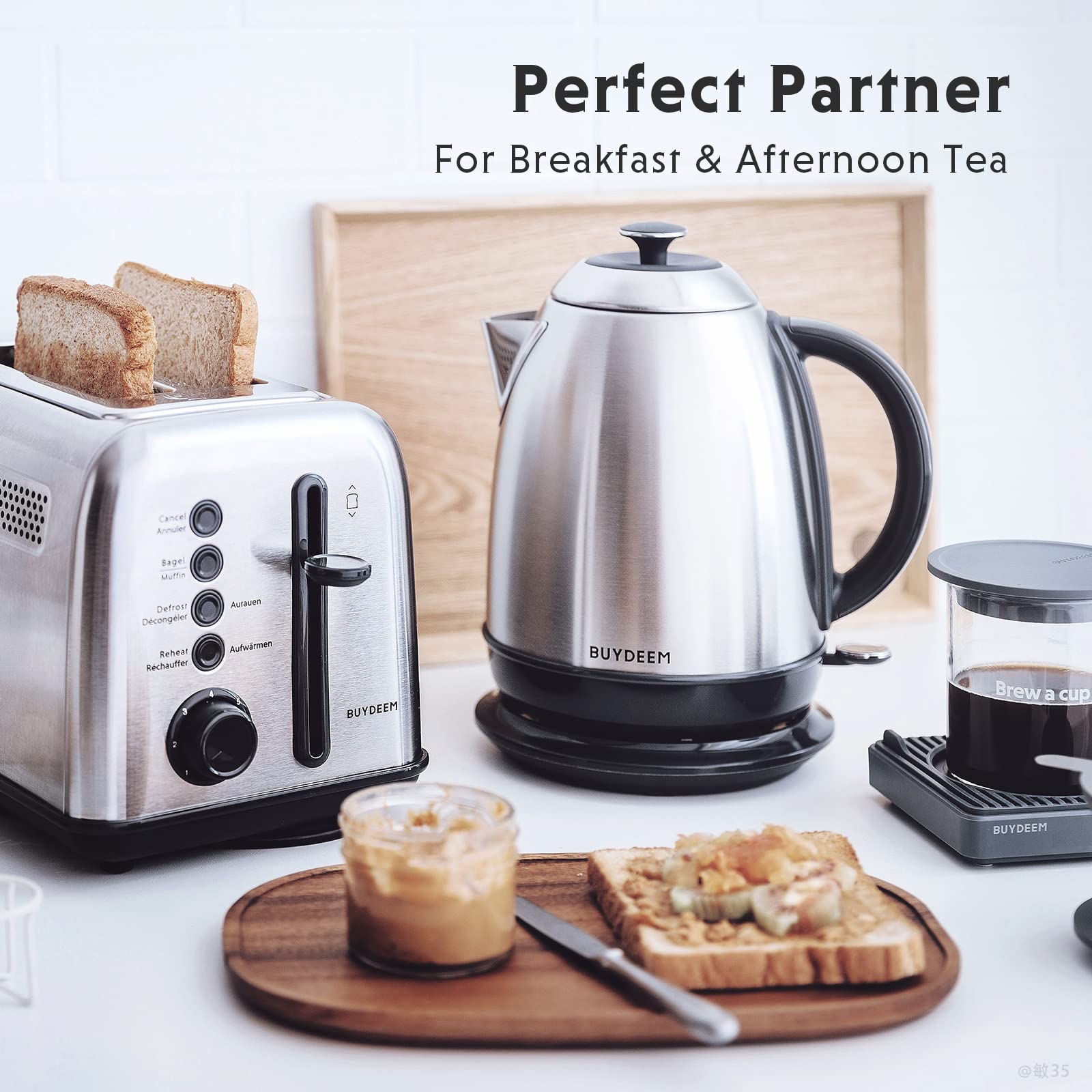 BUYDEEM K640 1.7L Stainless Steel Electric Tea Kettle - Auto Shut-Off, Boil Dry Protection, 1440W Fast Heating, Cordless with Swivel Base, Retro Silver - Perfect for Home, Office & Tea Lovers