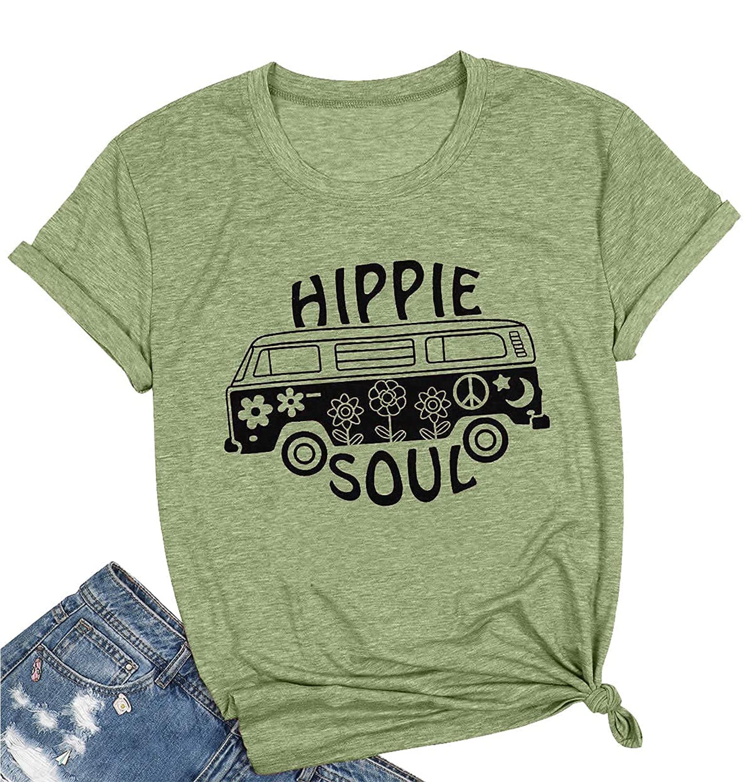 BLANCHES Women's Vintage Graphic Tee - Hippie Style Summer Tops with Crew Neck & Short Sleeve | Casual Boho Shirt for Music Festivals, Beach Outings & Everyday Wear