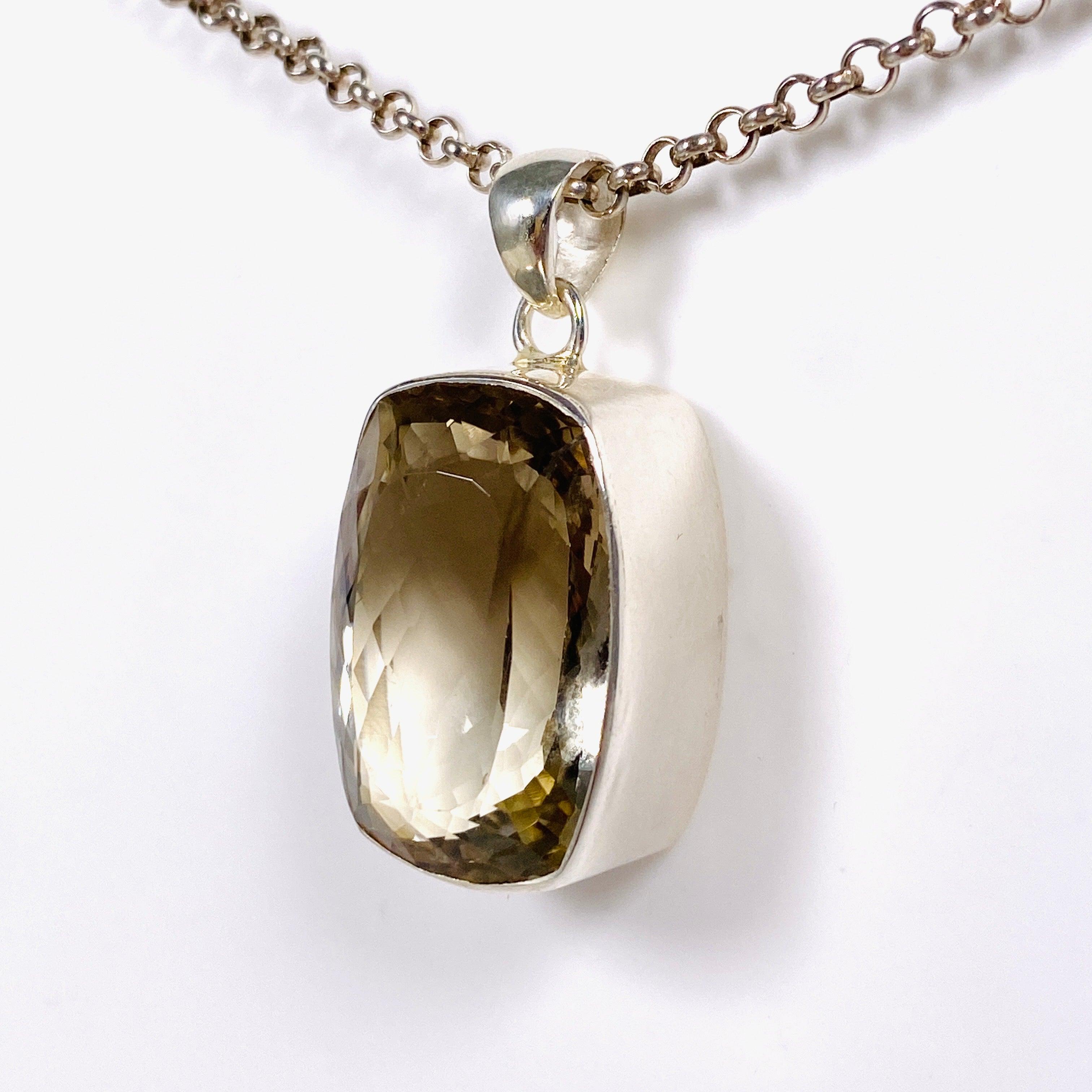 Smokey Lemon Quartz Faceted Rectangular Pendant Necklace - KPGJ3860 | Healing Crystal Jewelry for Meditation & Spiritual Energy