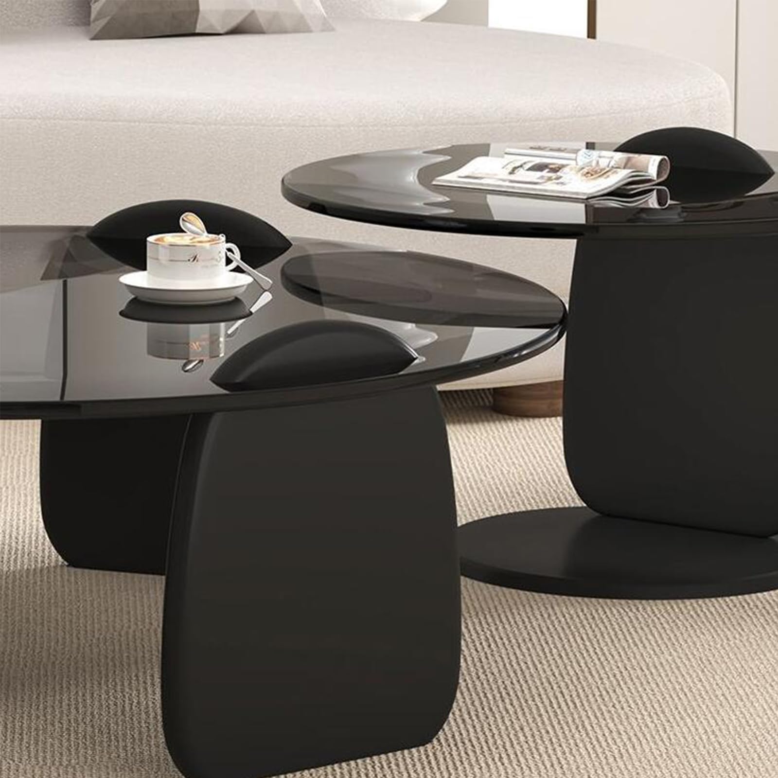 HM&DX Modern Round Coffee Table with Tempered Glass Top & Wood Frame - 35