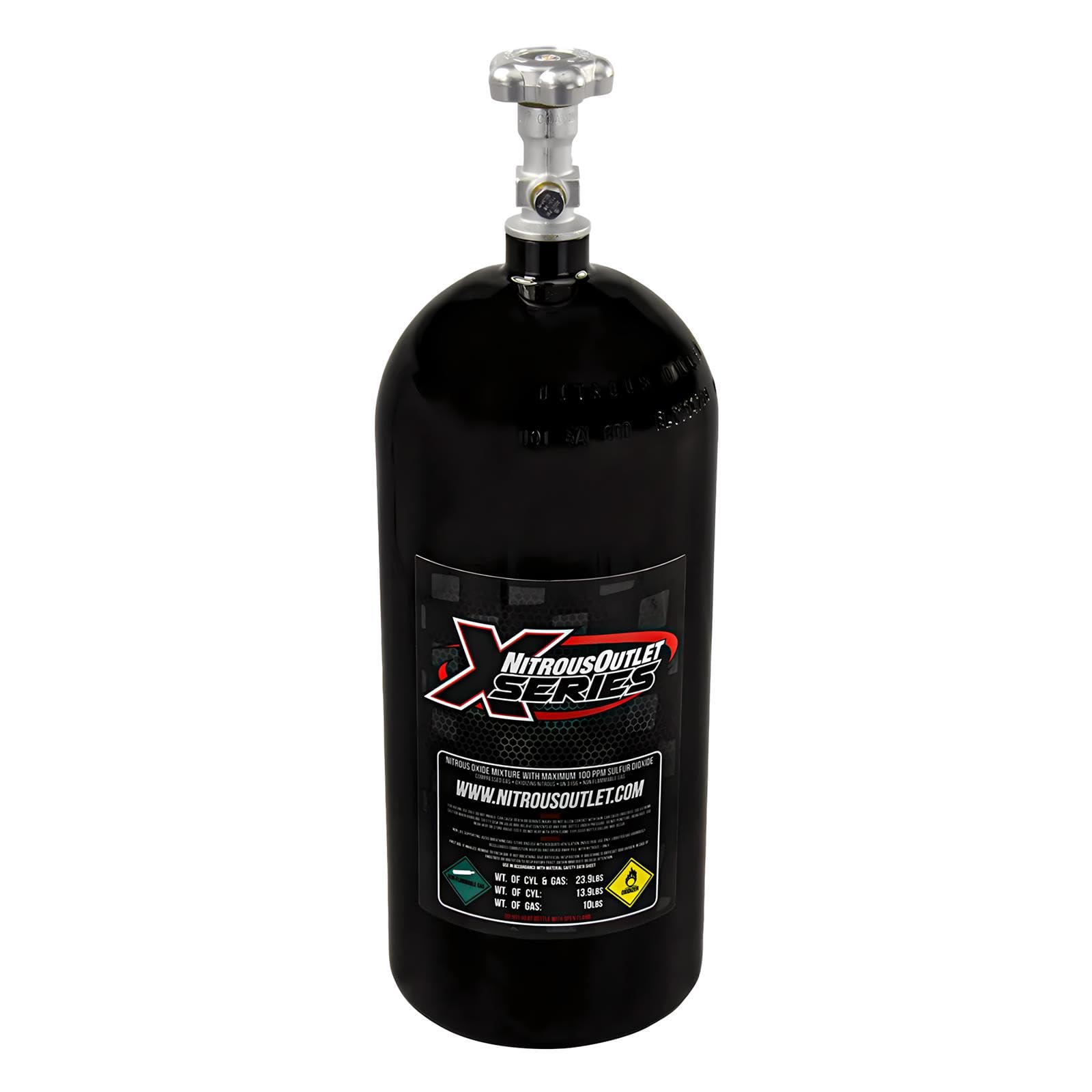 X-Series 10lb Nitrous Oxide Bottle with High-Flow Valve - Perfect for Automotive Racing & Performance Tuning