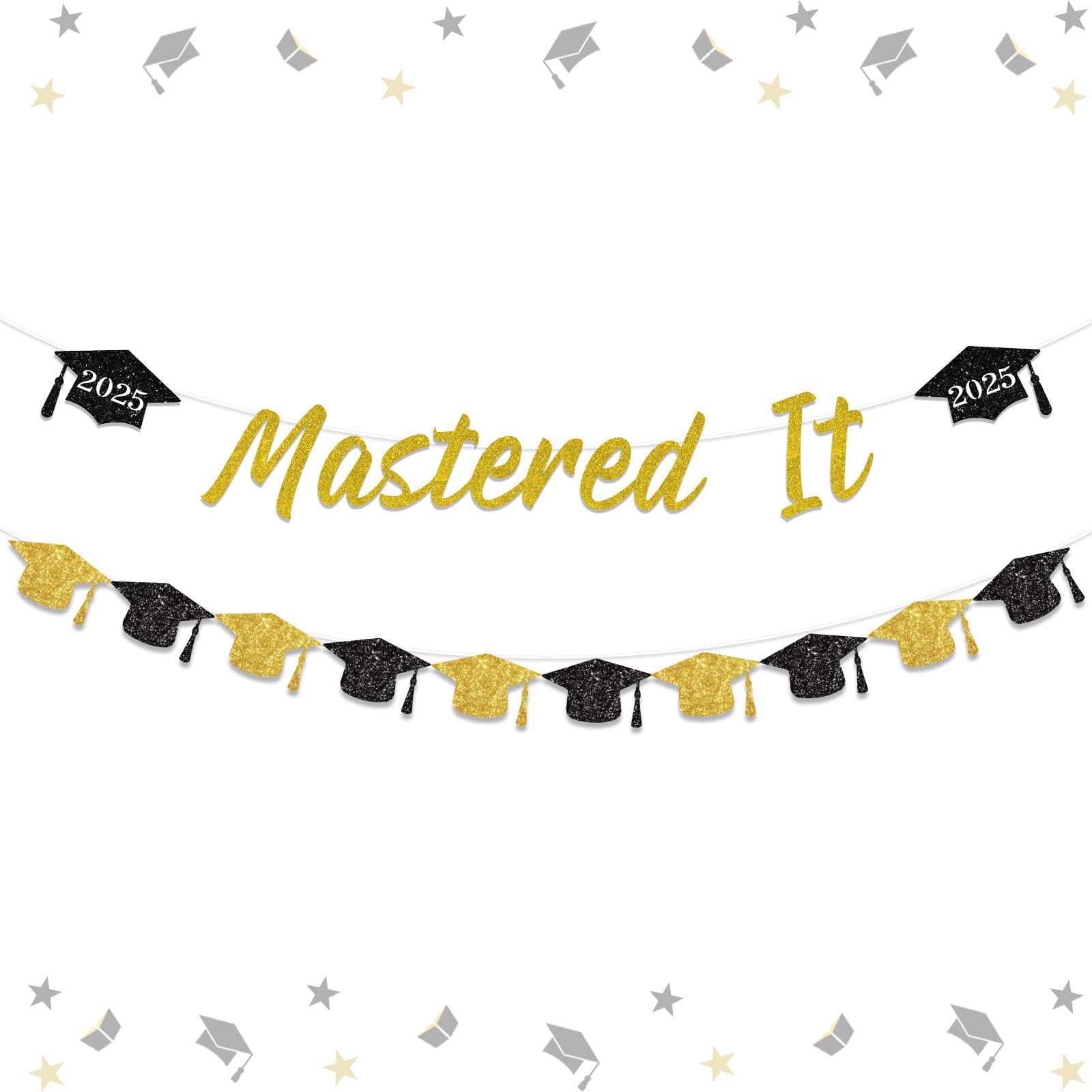 2025 Graduation Banner - Black & Gold Master Degree Decor, Graduation Cap Banner for Class of 2025, Congrats Grad Party Supplies | Perfect for Graduation Ceremony Decorations, Graduation Party Backdrops & Photo Booth Props