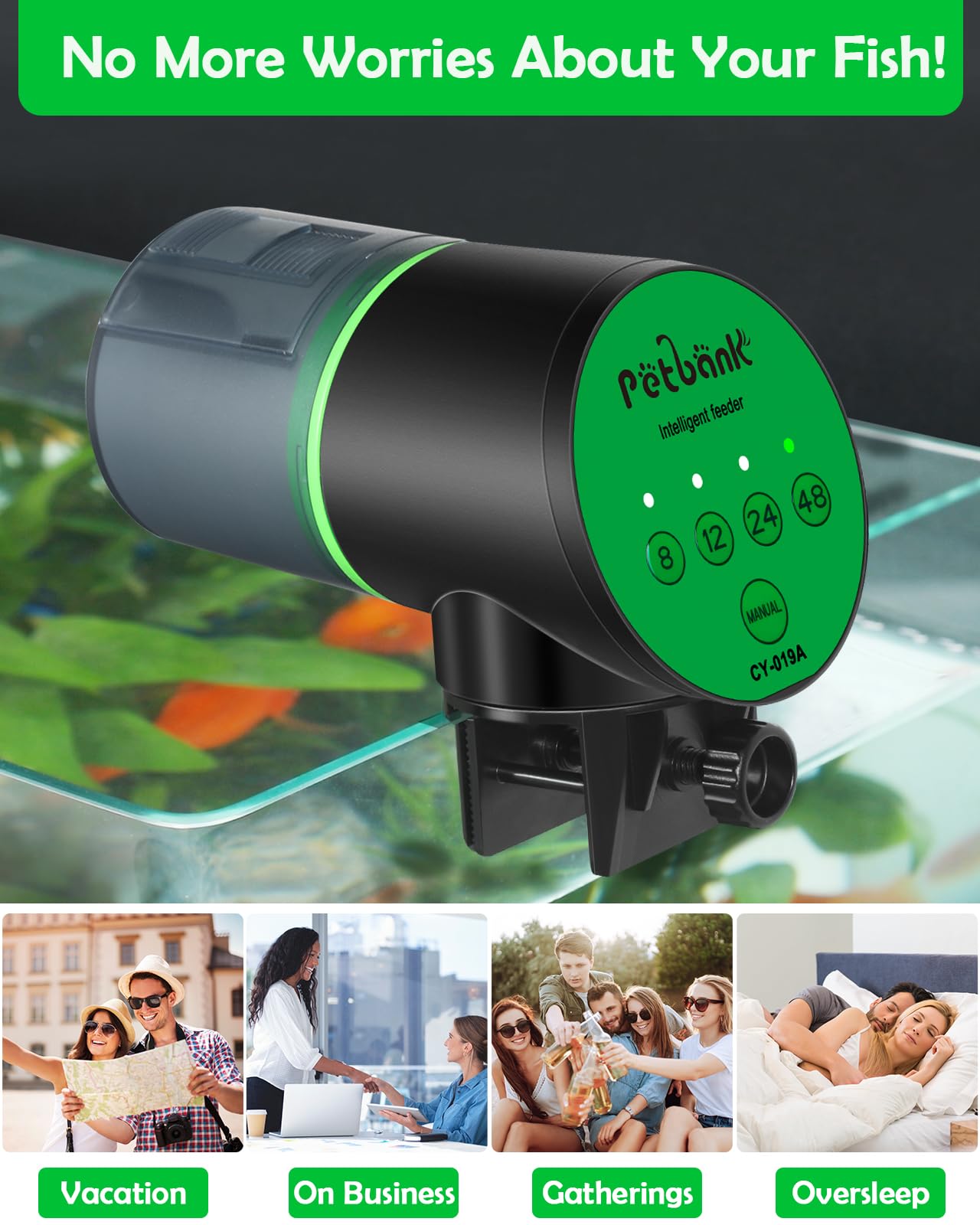 Automatic Fish Feeder for Aquarium - Battery Operated Timer Fish Food Dispenser with 2 AAA Batteries Included - Perfect for Vacation & Daily Feeding
