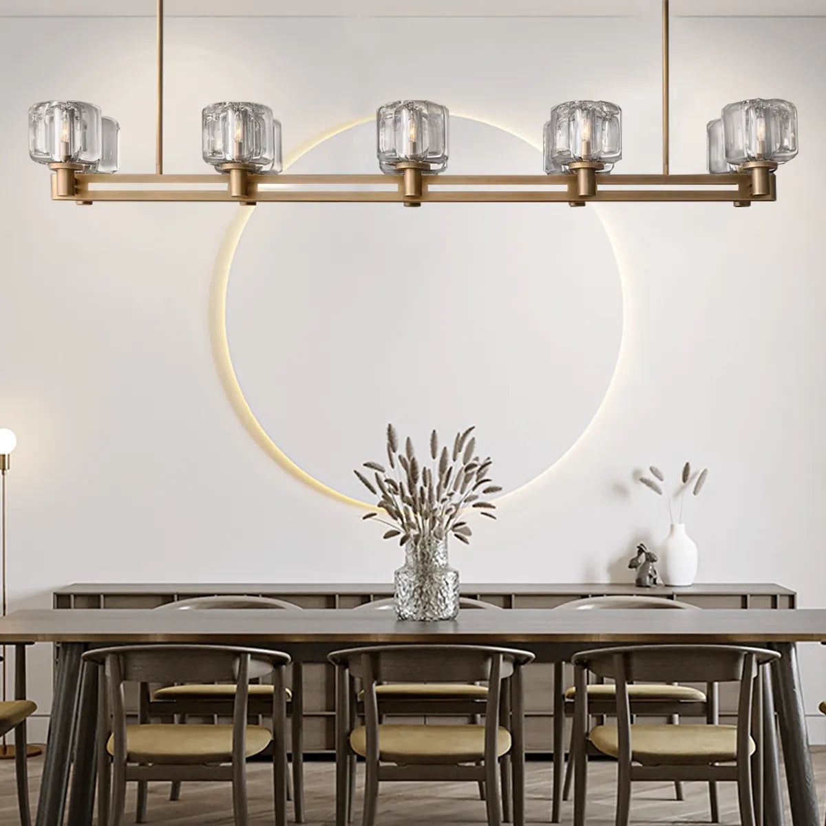Nora 72-Inch Double Linear Chandelier - Modern Crystal Pendant Light Fixture for Dining Room, Living Room, and Entryway Lighting