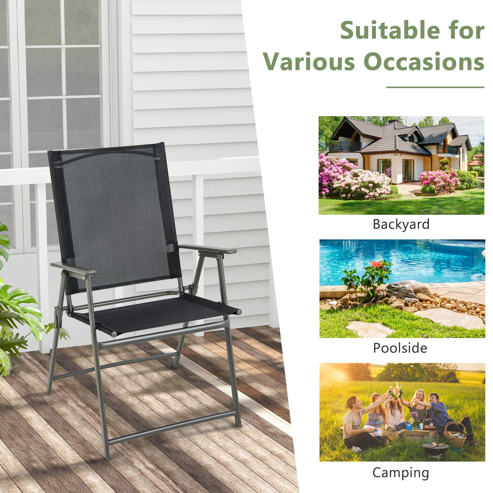 Giantex 2-Pack Patio Folding Chairs - Heavy Duty Outdoor Lawn Chairs with Rustproof Metal Frame, Portable Camping & Dining Chairs for Backyard, Garden, Deck, Porch - Perfect for Picnics, BBQs, and Outdoor Relaxation