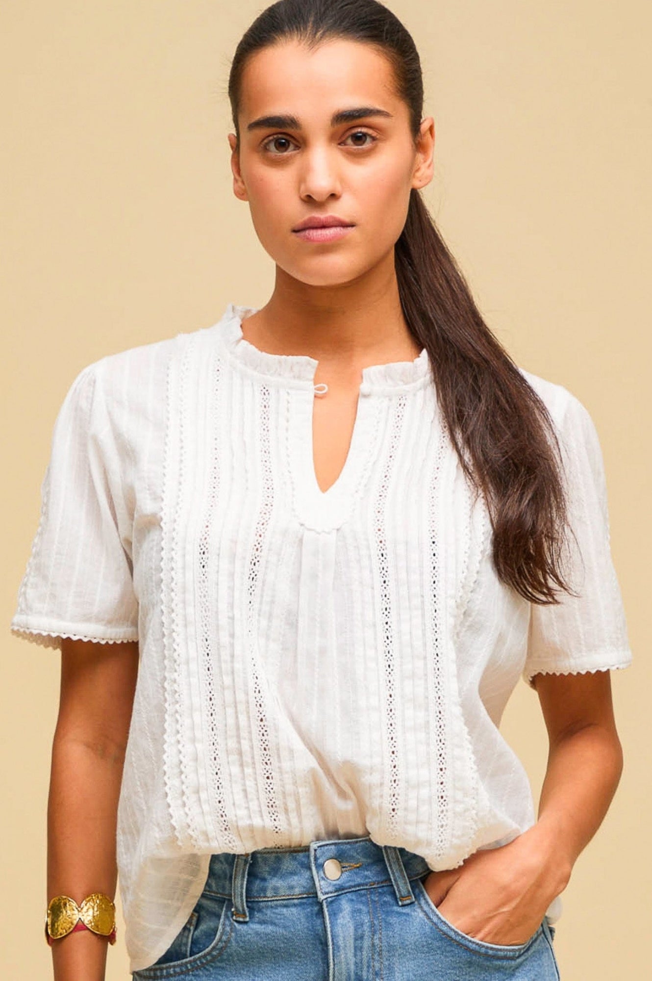 Vienna Short Sleeve Blouse for Women - Stylish White Summer Top | Perfect for Casual Outings, Office Wear & Date Nights