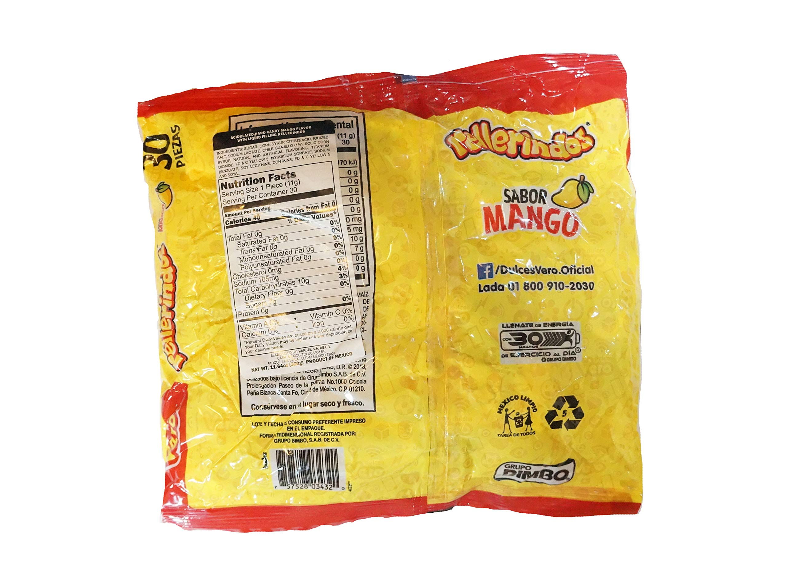 Vero Mexican Candy Rellenitos de Mango - 30 Count Pack of Authentic Mango Flavored Candies | Perfect for Parties, Gifts & Snacking