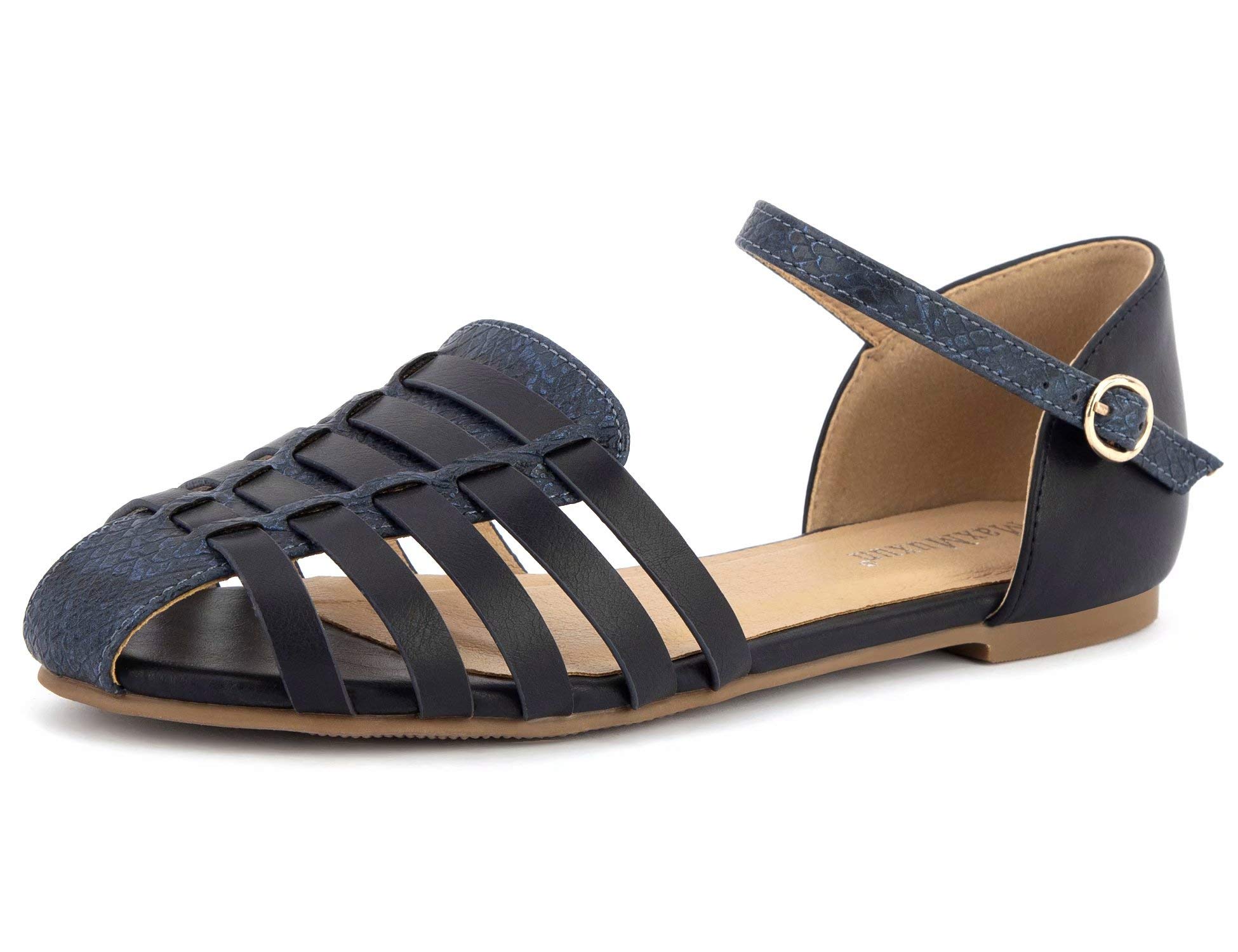 MaxMuxun Women's Comfortable Closed Toe Flat Sandals with Ankle Strap - Breathable Cut-Out Cage Design for Summer | Perfect for Beach, Vacation, and Casual Outings