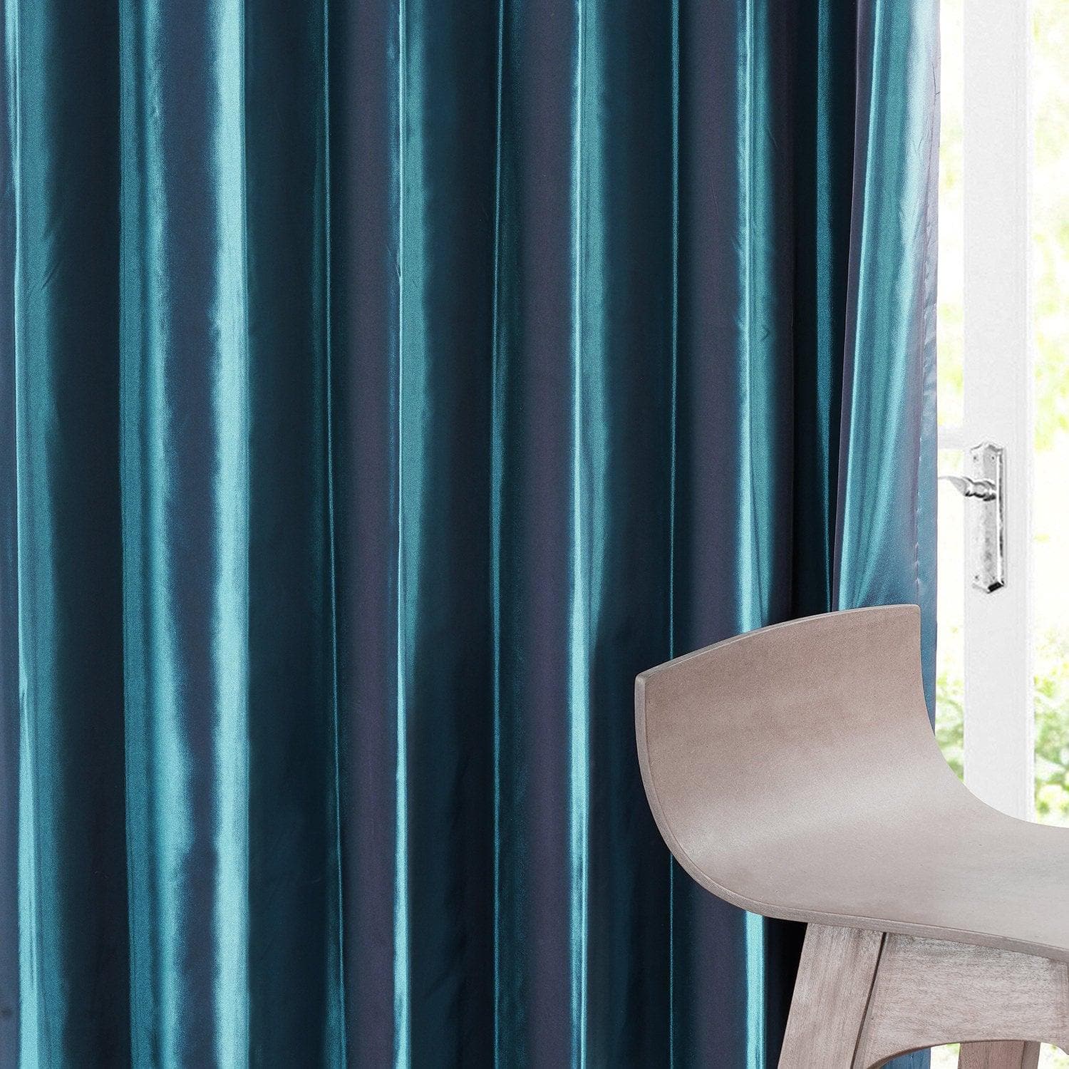 Mediterranean Solid Faux Silk Taffeta Blackout Curtains for Bedroom & Living Room - Light Blocking Window Drapes for Better Sleep & Privacy