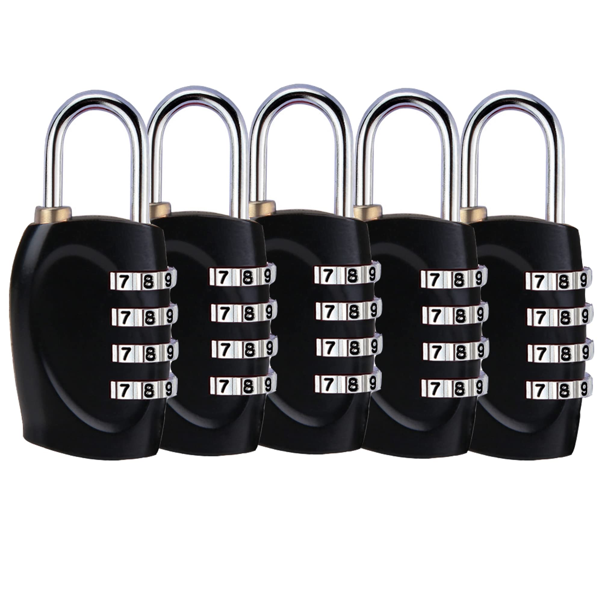 Eilin 4 Digit Combination Padlock - 5 Pack Black - Secure School, Home, Office, Gym Lockers, Drawers & Luggage - Durable Keyless Lock for Storage, Toolboxes & Cabinets - Perfect for Travel, Sports & Daily Use
