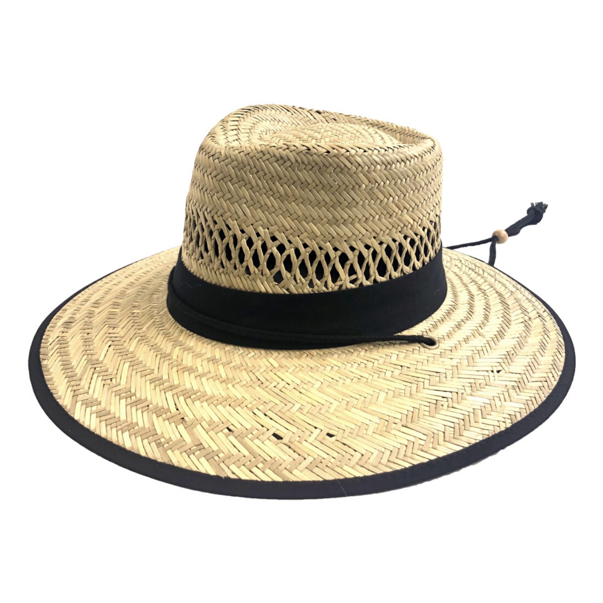 Men's Rush Straw Lifeguard Hat with Adjustable Chin Cord - Sun Protection Beach Hat for Swimming, Surfing & Outdoor Activities