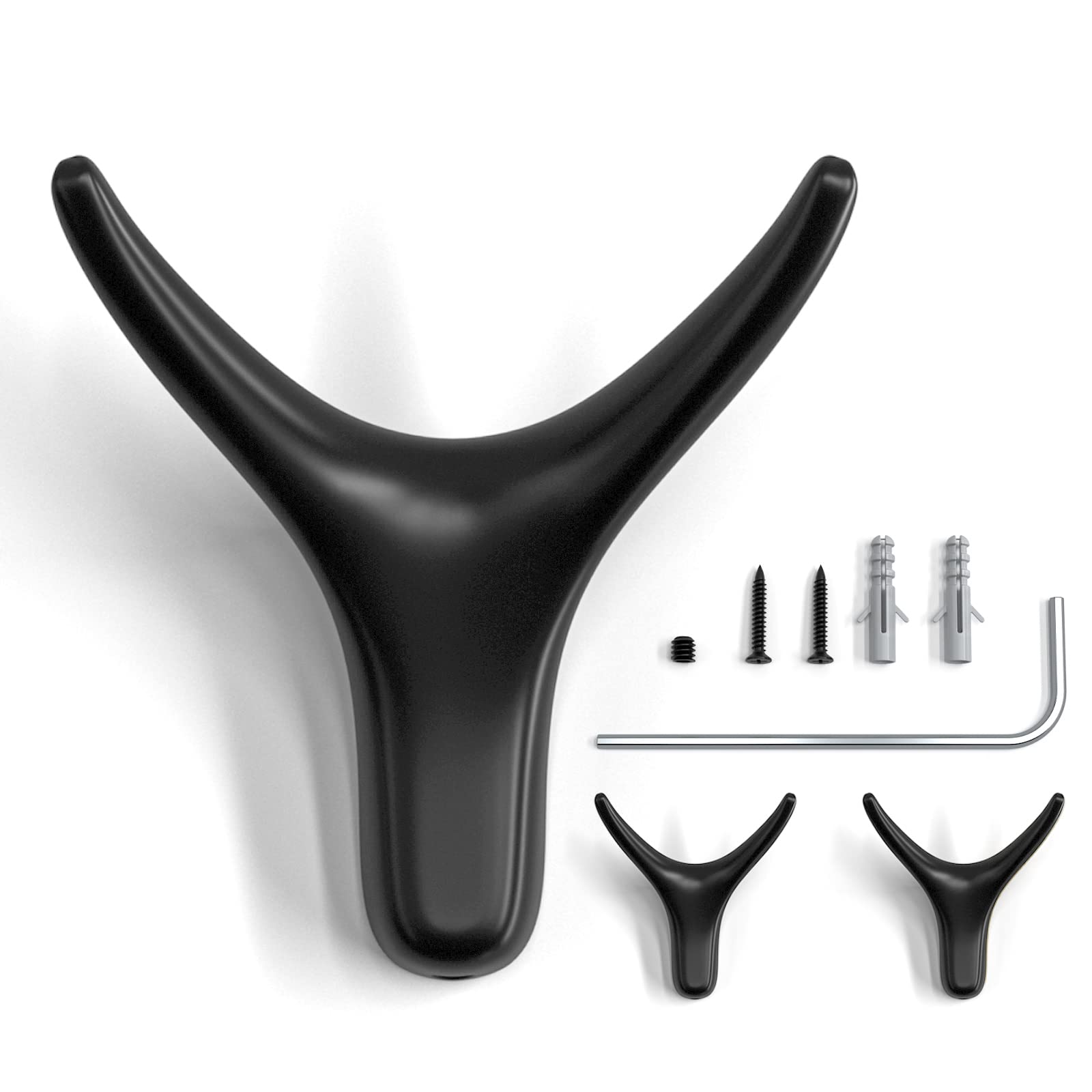 Heavy Duty Metal Wall Hooks - 3 Pack Matte Black Coat & Towel Hooks for Bathroom, Kitchen, Living Room - Perfect for Hanging Clothes, Hats, Bags & Kitchenware - Ideal for Home Organization & Space Saving