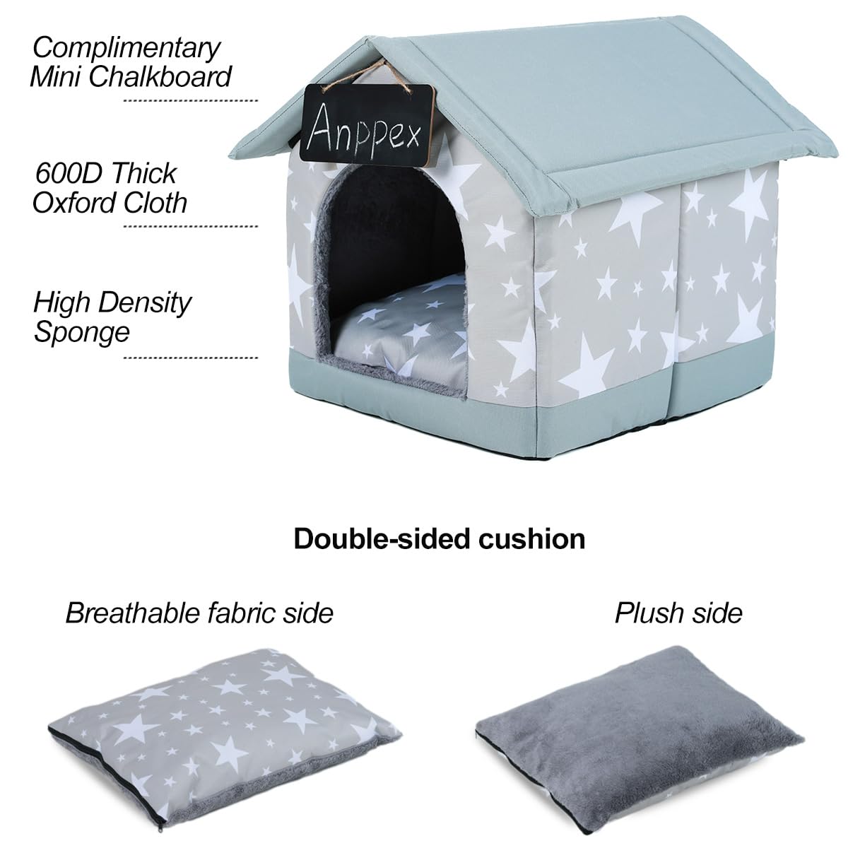 ANPPEX Cozy Indoor Dog House for Small & Medium Dogs - L Size Covered Pet Bed with Cushion, Grey | Perfect for Living Room, Bedroom & Apartment Use