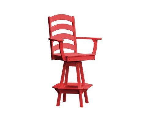 A & L Furniture Ladderback Swivel Bar Chair with Arms - Modern Counter Height Stool for Kitchen Island, Breakfast Nook & Home Bar